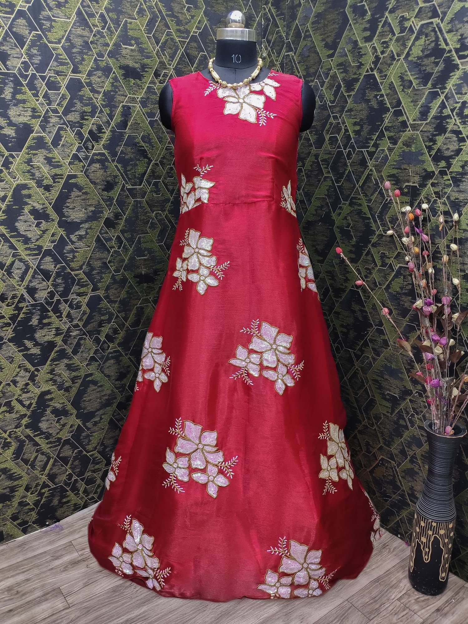 A TO Z CART Red Flared Organza Women's Semi Stitched Ethnic Gown ( Pack of 1 ) A TO Z CART Red Flared Organza Women's Semi Stitched Ethnic Gown ( Pack of 1 )