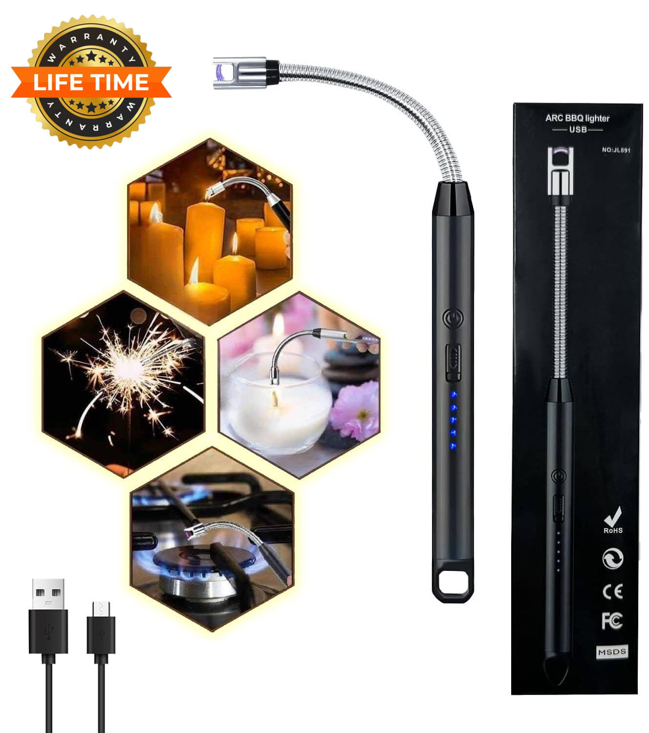     			AZANIA Multicolor Stainless Steel Kitchen Electric Gas Lighter ( Pack of 1 )