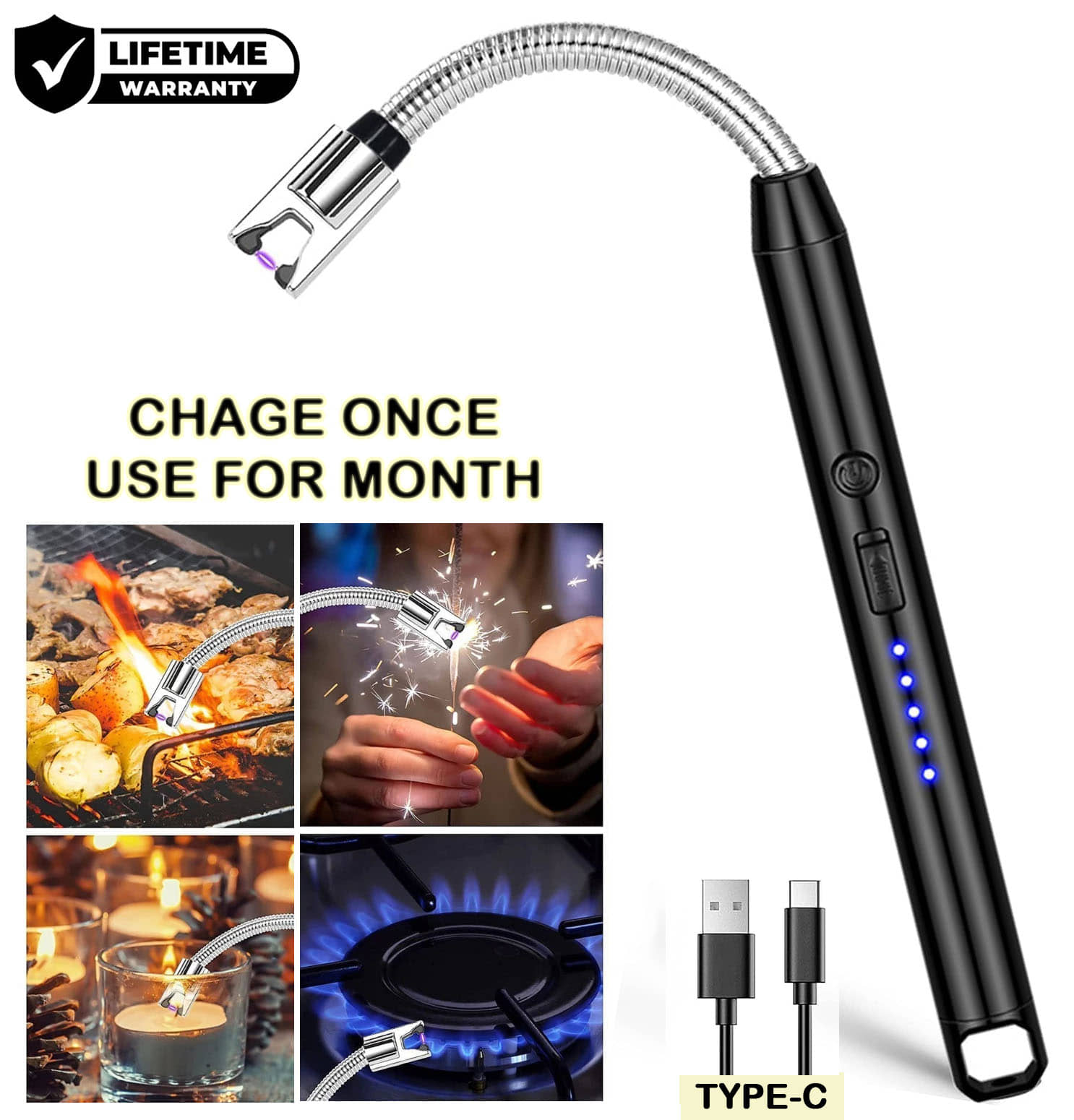 AZANIA Multicolor Stainless Steel Kitchen Electric Gas Lighter ( Pack of 1 )