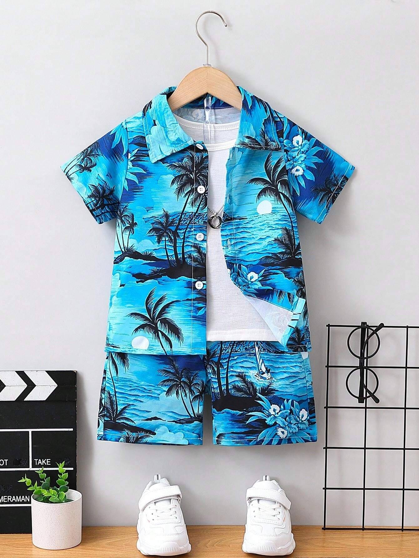 Arshia Fashions Pack of 1 Boys Cotton Blend Shirt & Shorts Set ( Turquoise )     			Arshia Fashions Pack of 1 Boys Cotton Blend Shirt & Shorts Set ( Turquoise )