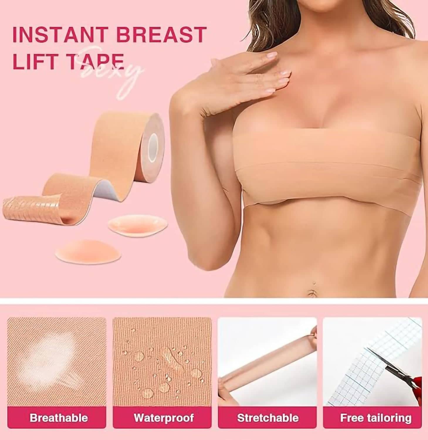 Best Quality Cheapest Breast Lift Boob Tape with Skin Friendly Adhesive for Women|Last Upto 12 Hours - 2PC