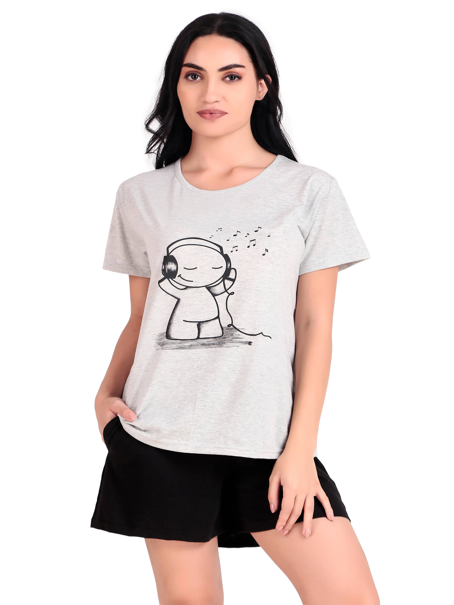     			CUSHEE Grey Melange Cotton Women's Nightwear Nightsuit Sets ( Pack of 2 )