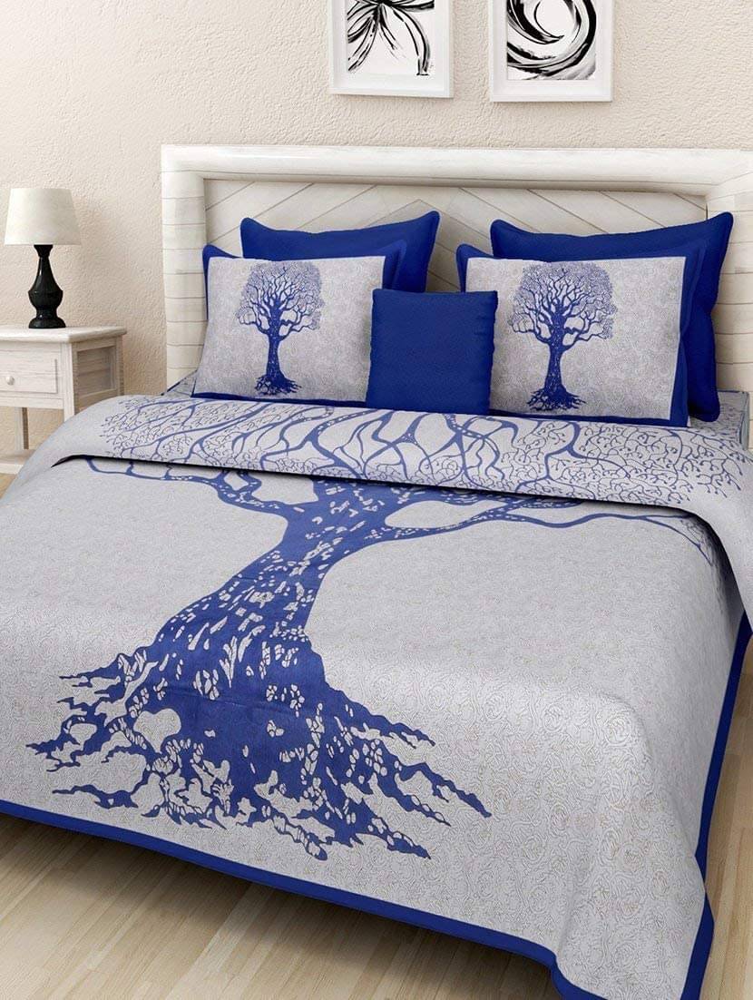     			DESHBANDHU DBK Cotton 1 Double Bedsheet with 2 Pillow Covers ( Blue )