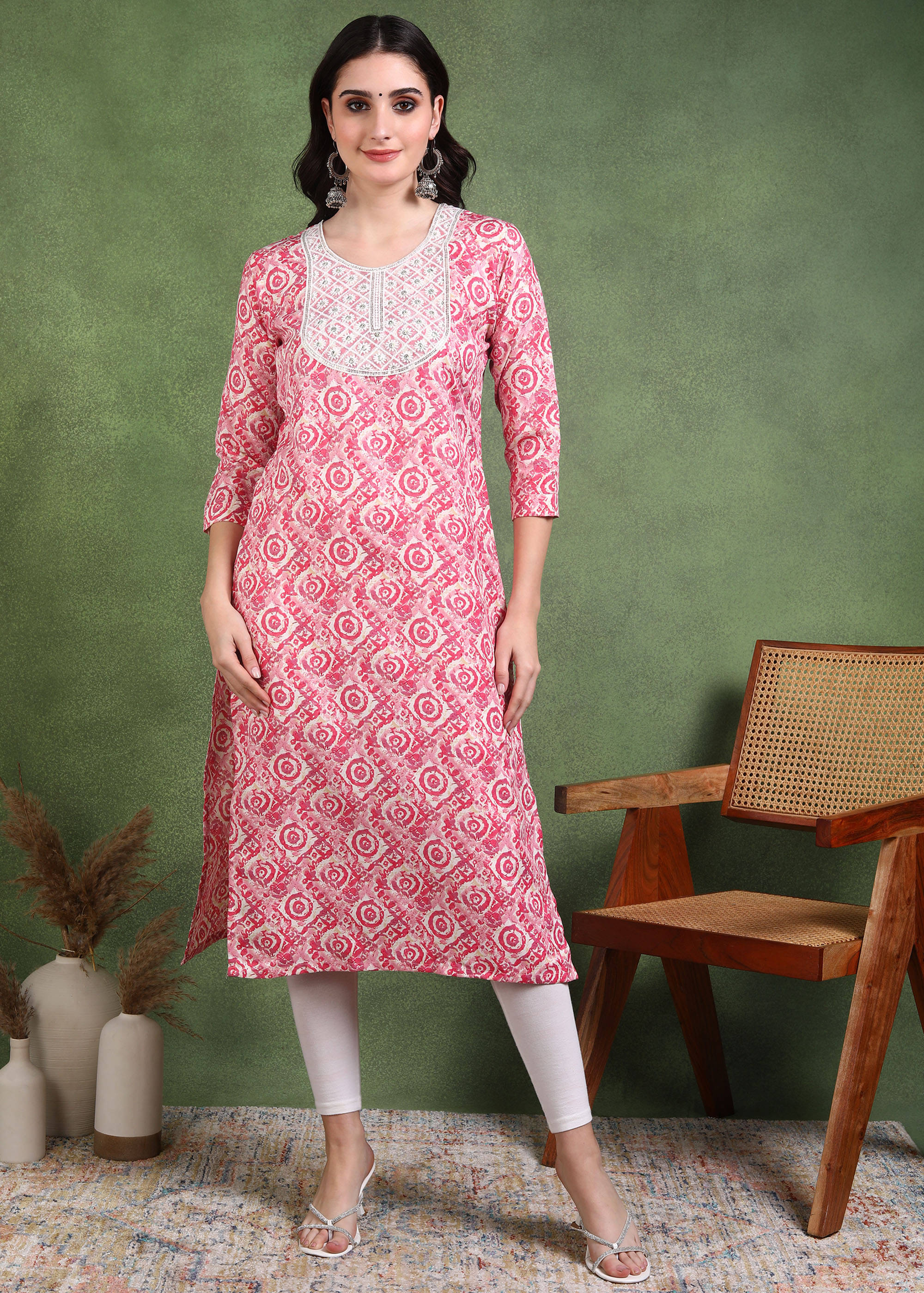 DSK STUDIO Pack of 1 Rayon Printed Straight Women's Kurti - ( Pink ) DSK STUDIO Pack of 1 Rayon Printed Straight Women's Kurti - ( Pink )