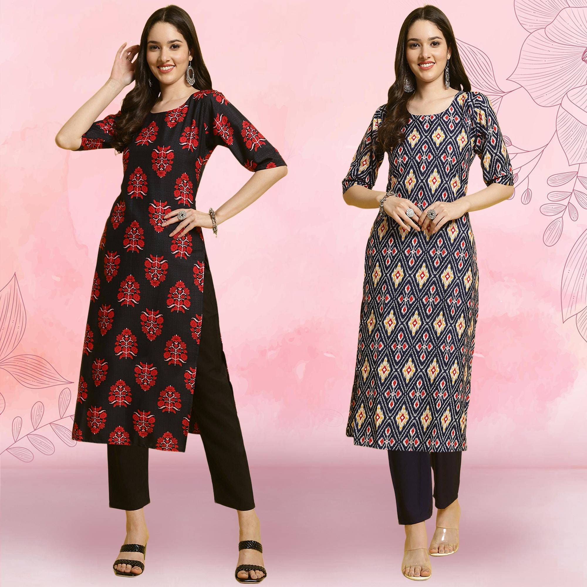 Ethnicbasket Crepe Printed Kurti With Pants Women's Stitched Salwar Suit - Navy Blue ( Pack of 2 ) Ethnicbasket Crepe Printed Kurti With Pants Women's Stitched Salwar Suit - Navy Blue ( Pack of 2 )