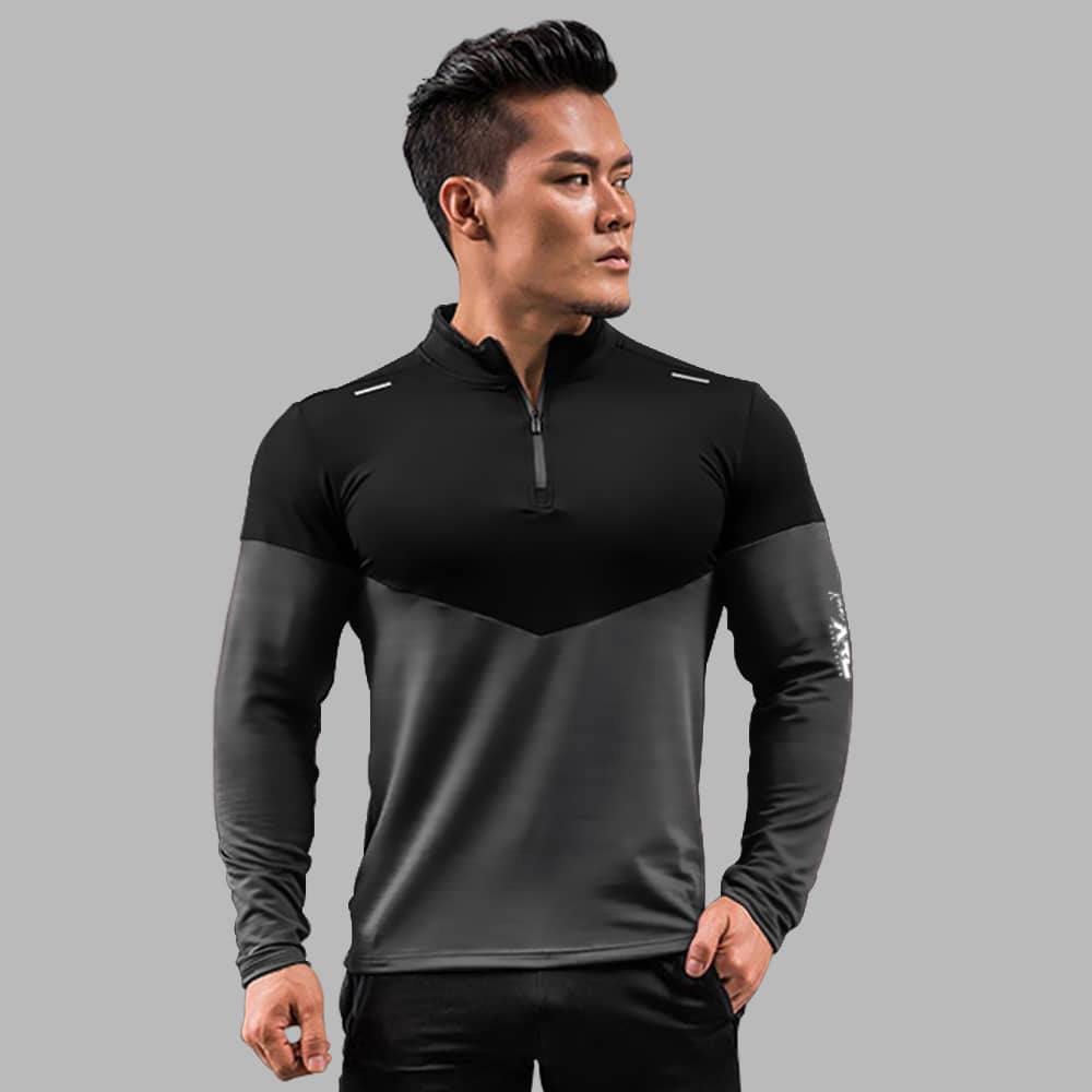 Eyebogler Polyester Slim Fit Colorblock Full Sleeves Men's High Neck T-Shirt - Black ( Pack of 1 )