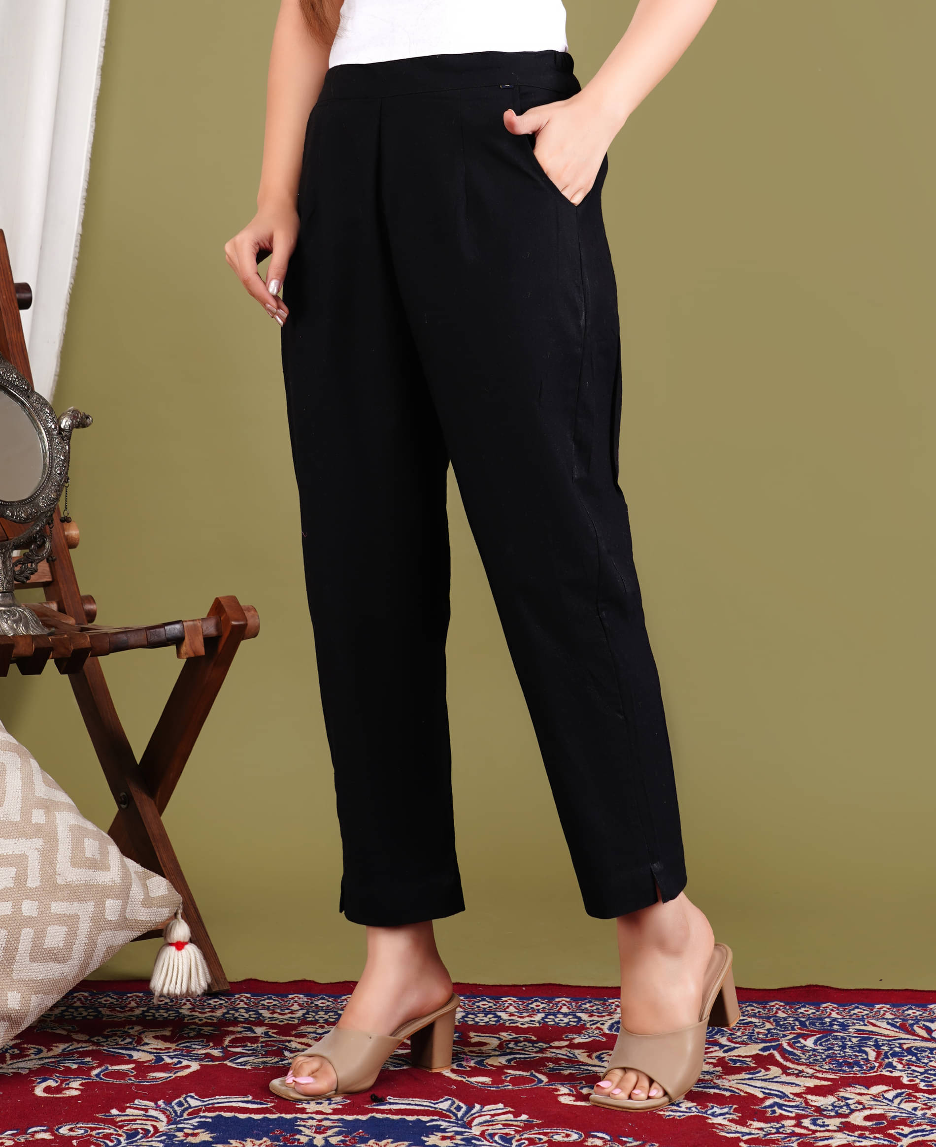     			Gamyam Pack of 1 Cotton Regular Women's Casual Pants ( Black )
