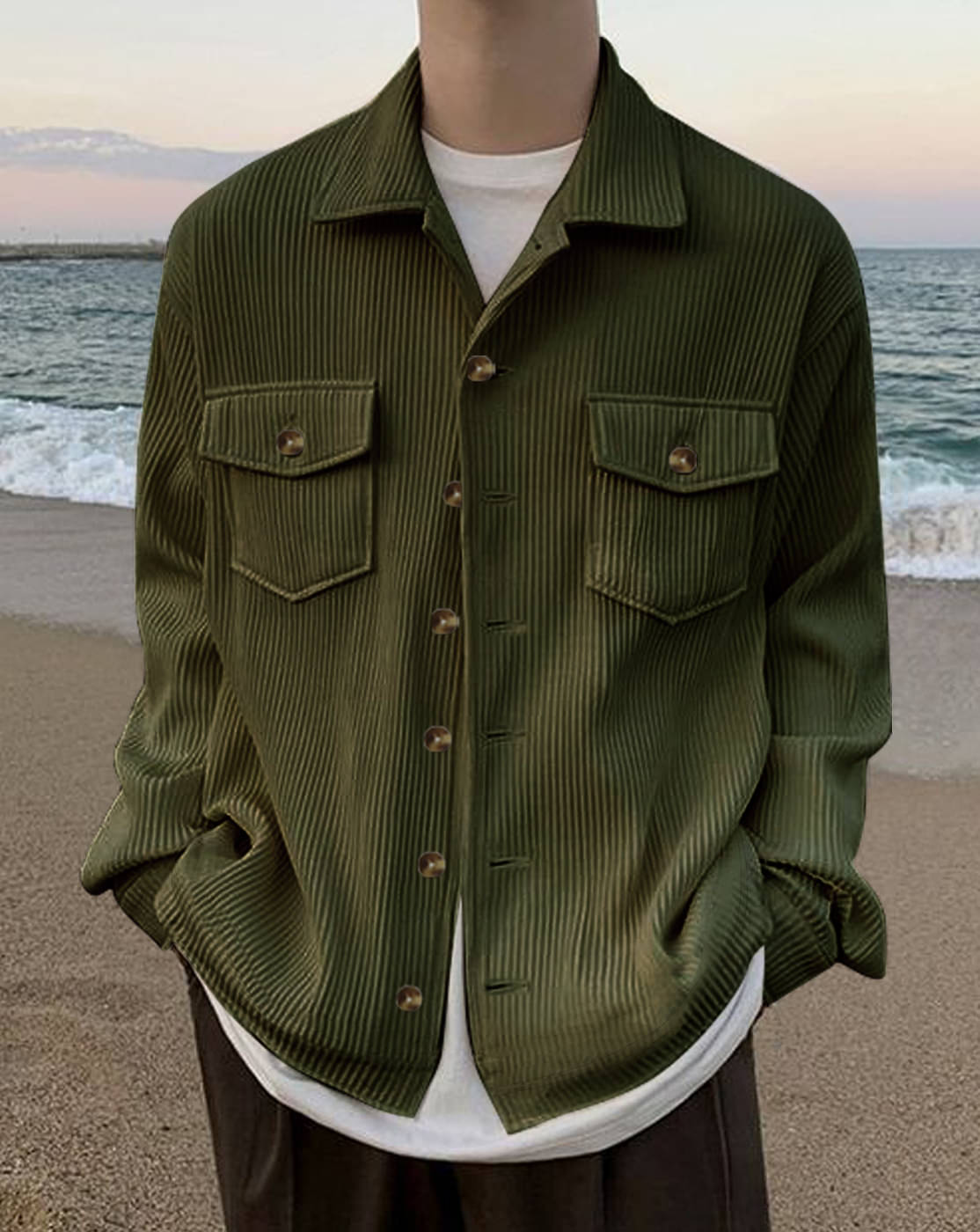     			Eyebogler Corduroy Oversized Fit Solids Full Sleeves Men's Casual Shirt - Green ( Pack of 1 )