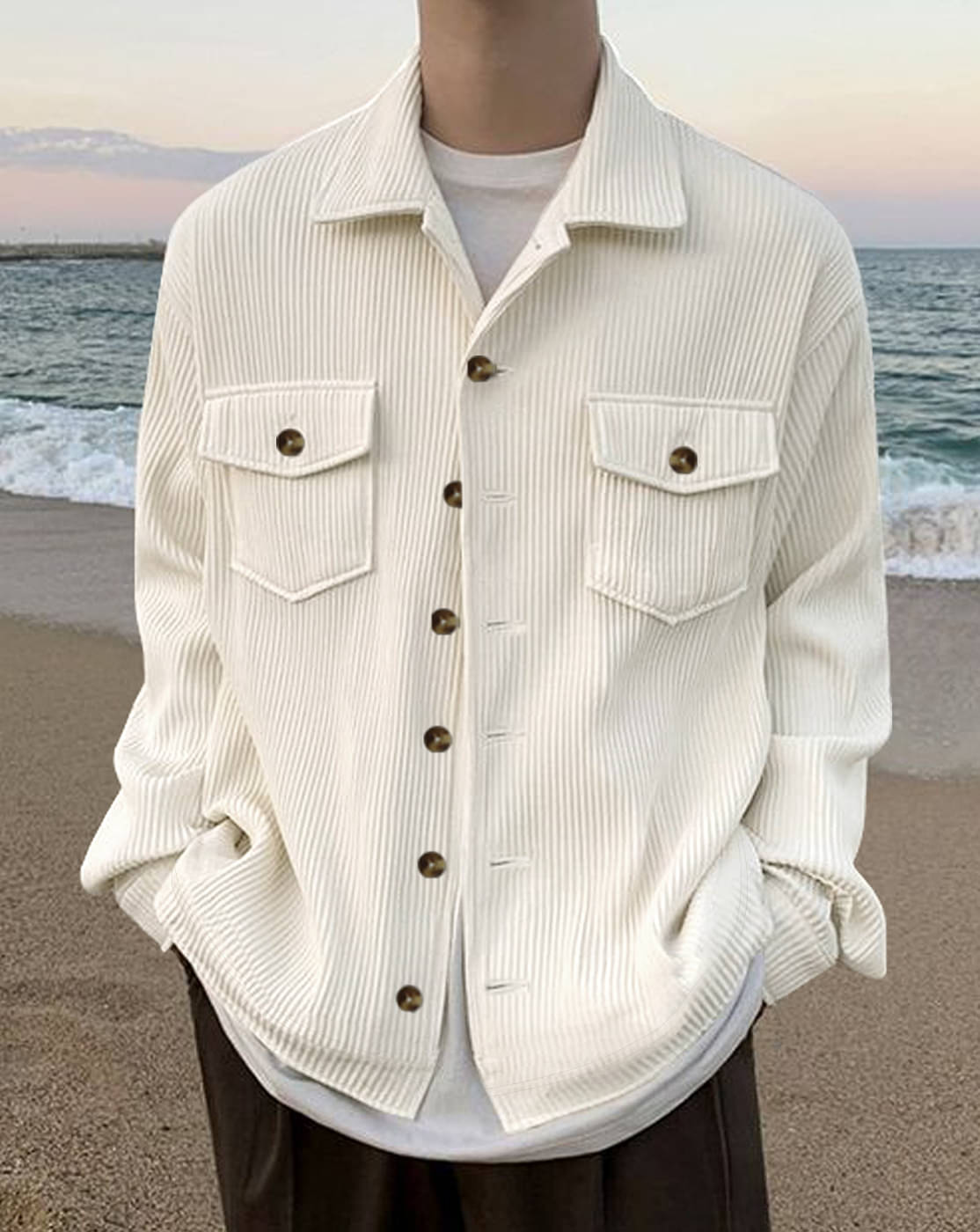 Eyebogler Corduroy Oversized Fit Solids Full Sleeves Men's Casual Shirt - White ( Pack of 1 ) Eyebogler Corduroy Oversized Fit Solids Full Sleeves Men's Casual Shirt - White ( Pack of 1 )