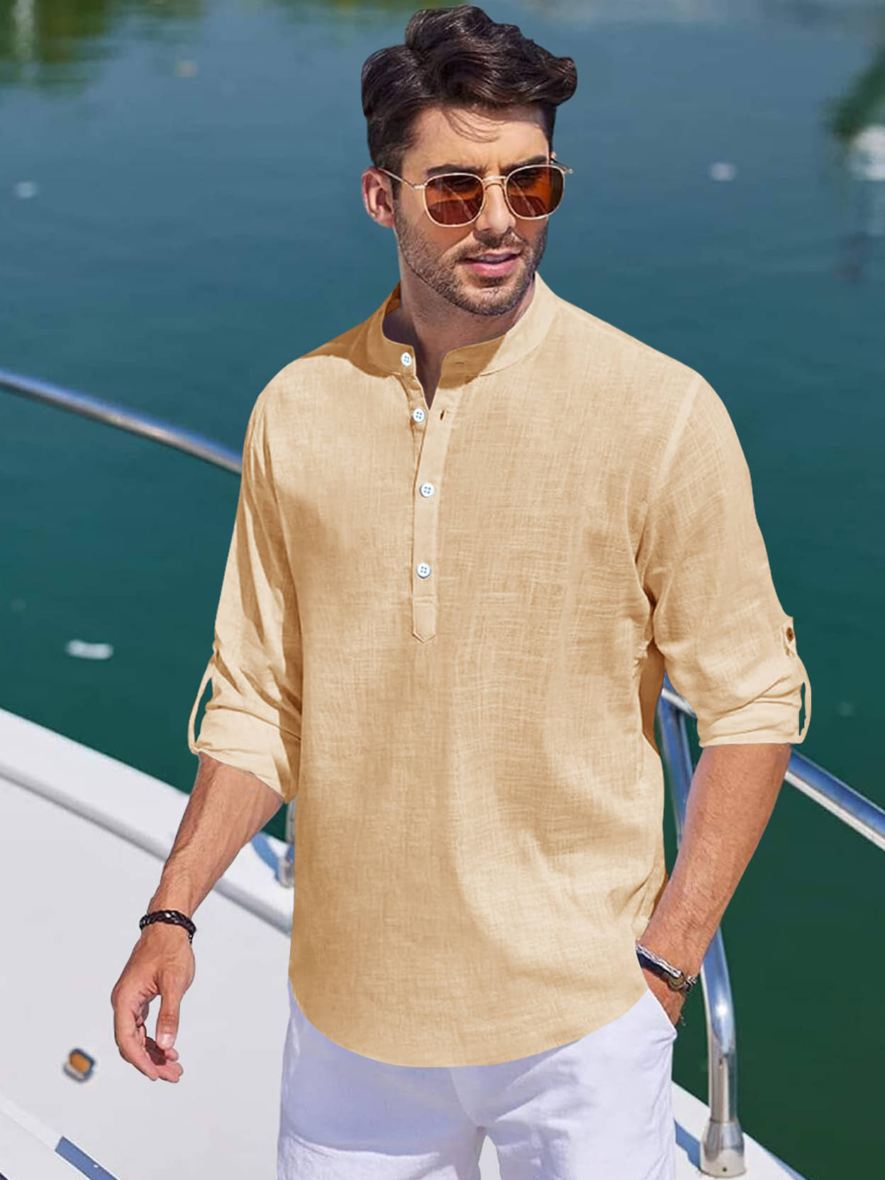 Eyebogler Linen Regular Fit Solids Rollup Sleeves Men's Casual Shirt - Yellow ( Pack of 1 ) Eyebogler Linen Regular Fit Solids Rollup Sleeves Men's Casual Shirt - Yellow ( Pack of 1 )