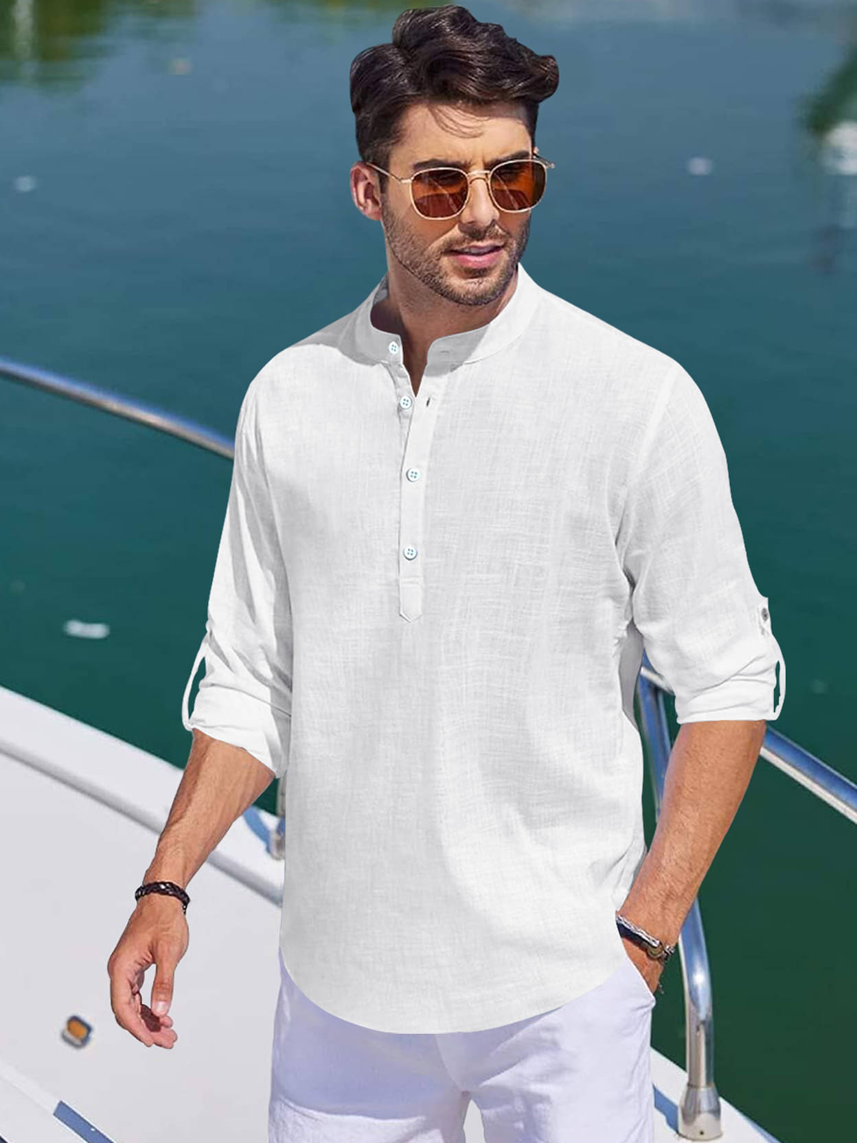 Eyebogler Linen Regular Fit Solids Rollup Sleeves Men's Casual Shirt - White ( Pack of 1 ) Eyebogler Linen Regular Fit Solids Rollup Sleeves Men's Casual Shirt - White ( Pack of 1 )