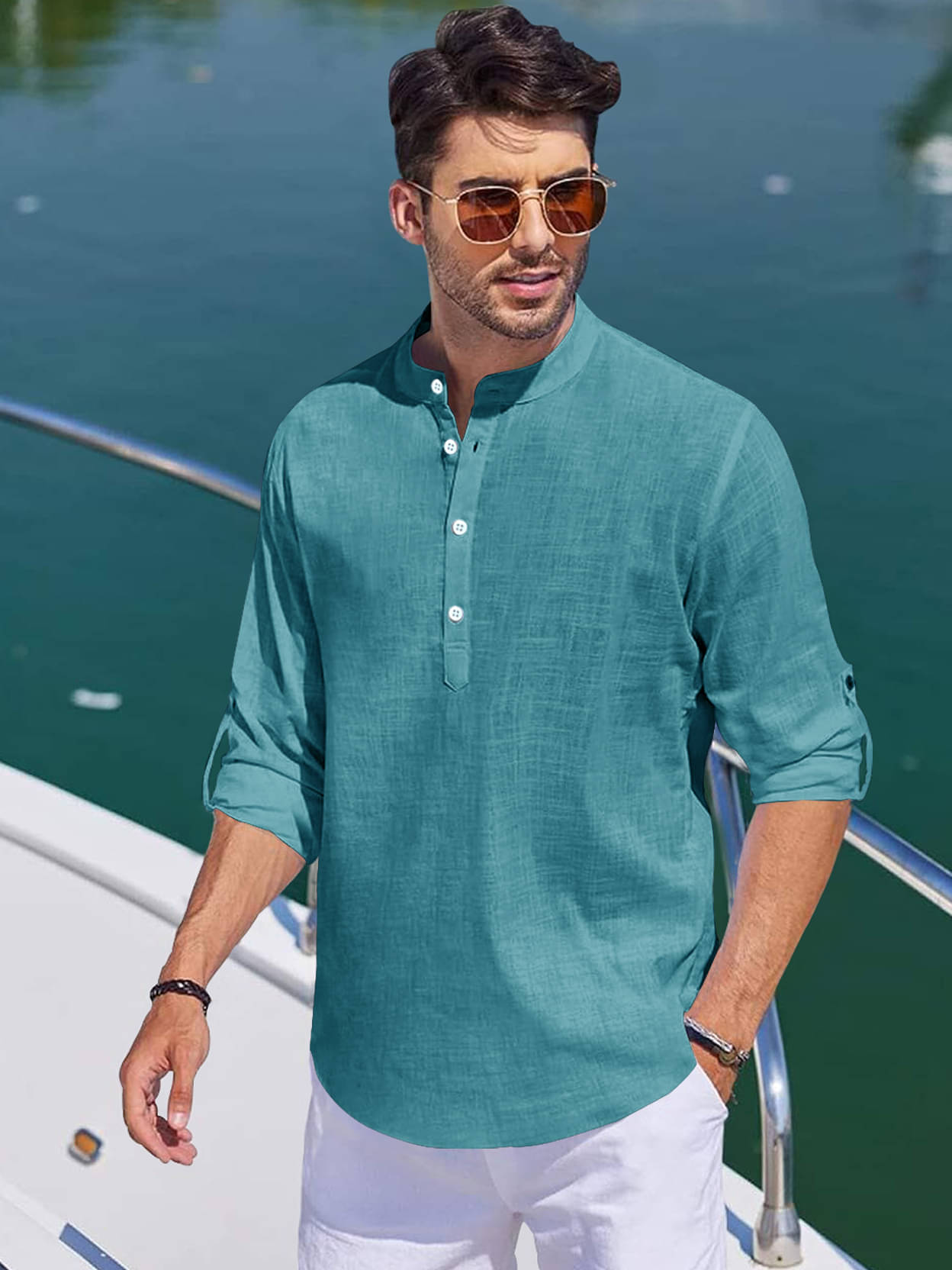 Eyebogler Linen Regular Fit Solids Rollup Sleeves Men's Casual Shirt - Blue ( Pack of 1 ) Eyebogler Linen Regular Fit Solids Rollup Sleeves Men's Casual Shirt - Blue ( Pack of 1 )