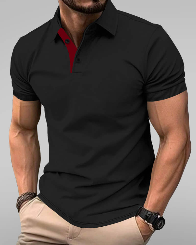 Eyebogler Pack of 1 Cotton Regular Fit Self Design Half Sleeves Men's Polo T Shirt ( Black )