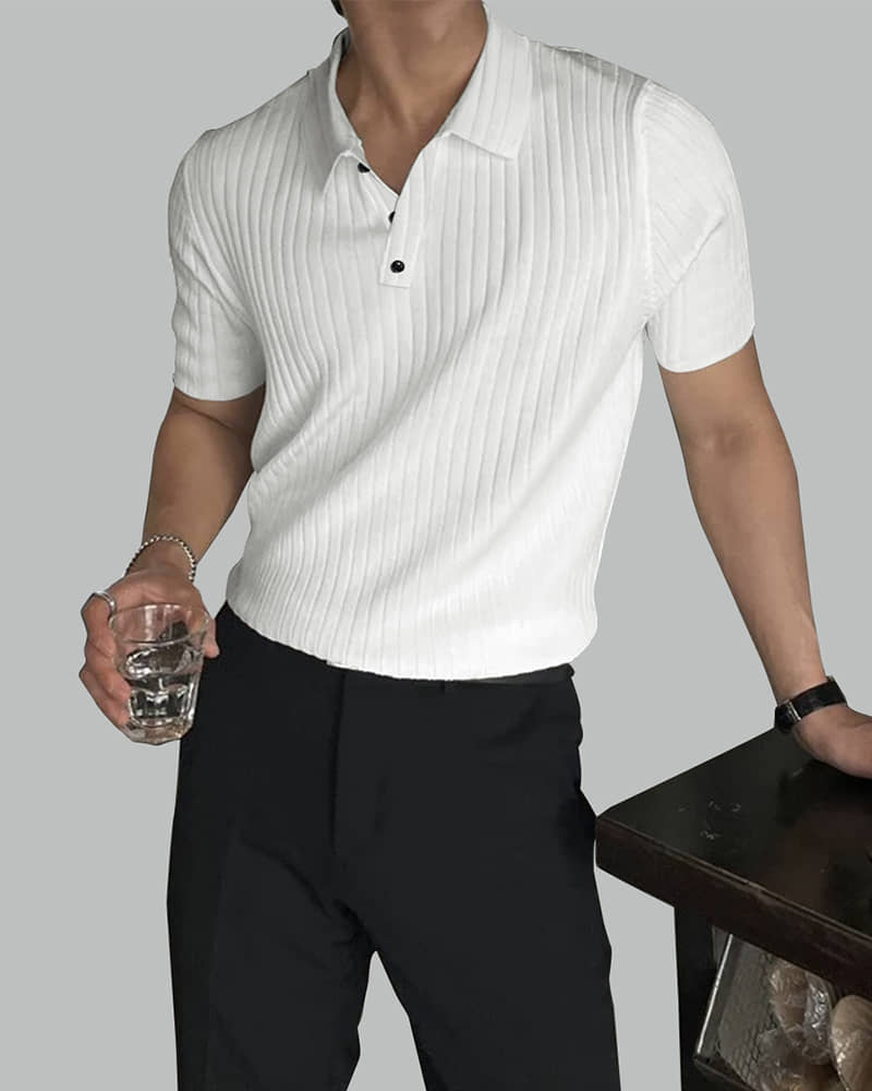 Eyebogler Pack of 1 Cotton Blend Regular Fit Striped Half Sleeves Men's Polo T Shirt ( White )