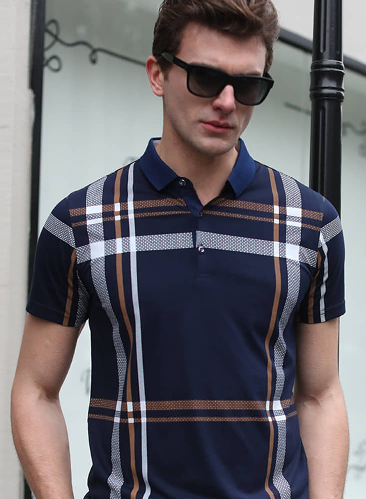 Eyebogler Pack of 1 Cotton Blend Regular Fit Printed Half Sleeves Men's Polo T Shirt ( Navy Blue )