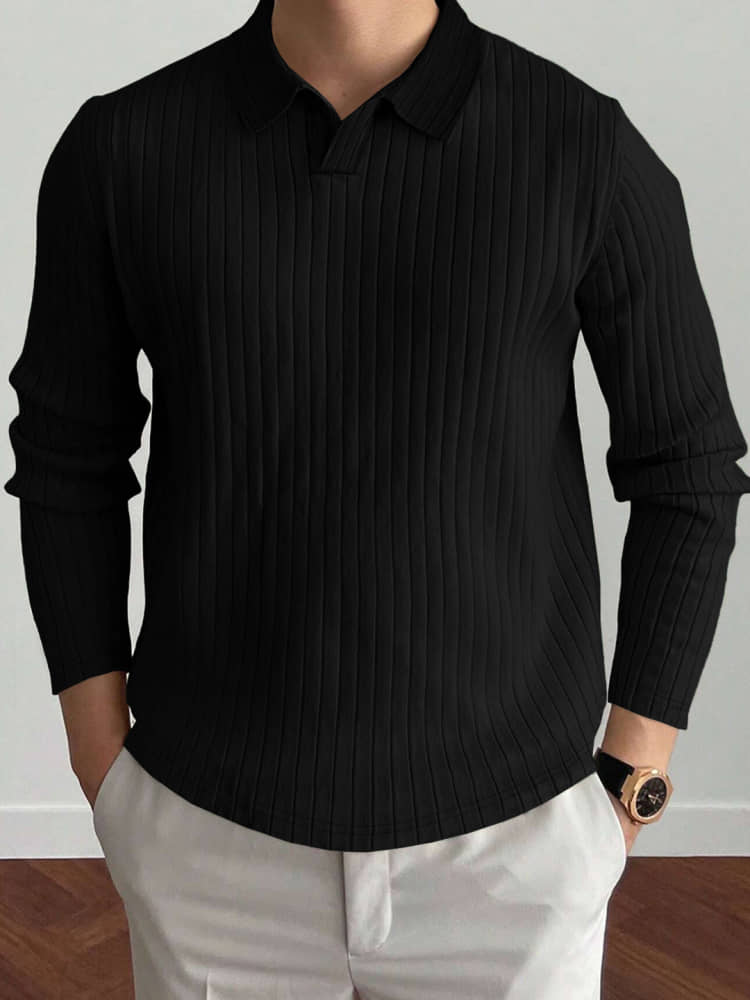 Eyebogler Pack of 1 Cotton Blend Regular Fit Striped Full Sleeves Men's Polo T Shirt ( Black )