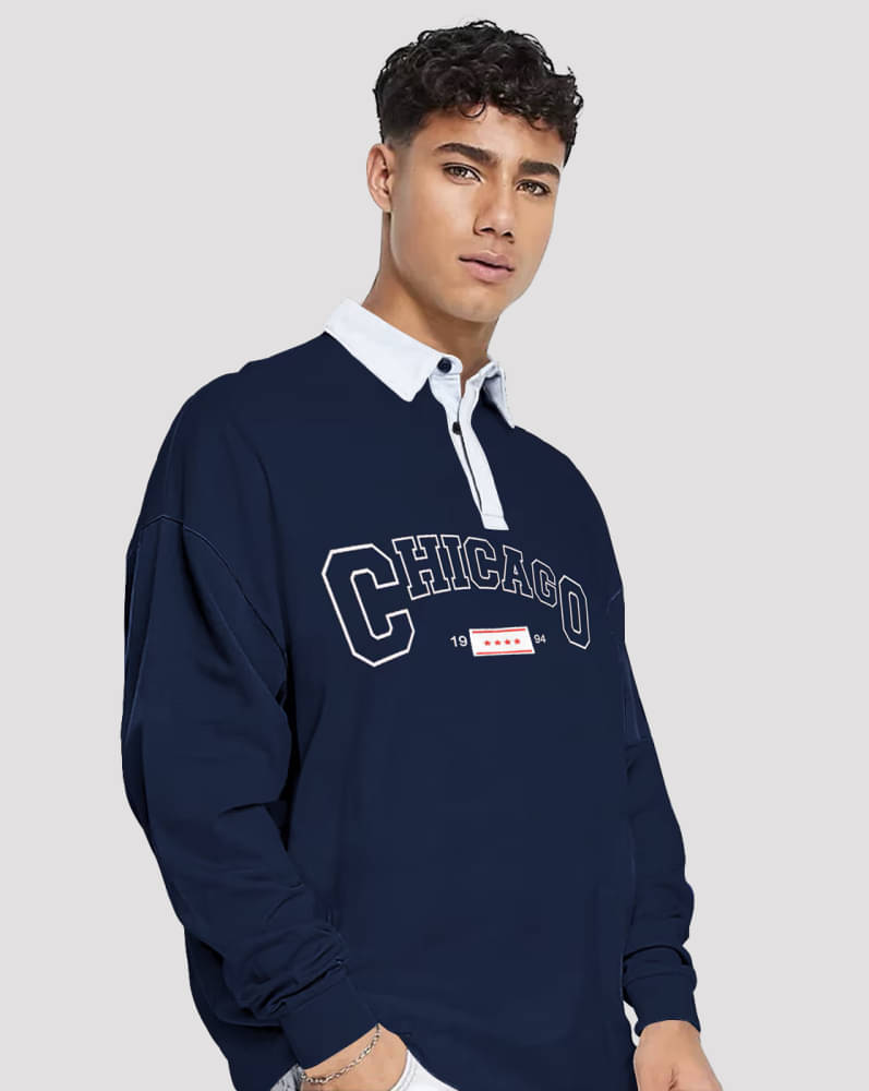     			Eyebogler Pack of 1 Polyester Oversized Fit Printed Full Sleeves Men's Polo T Shirt ( Navy Blue )