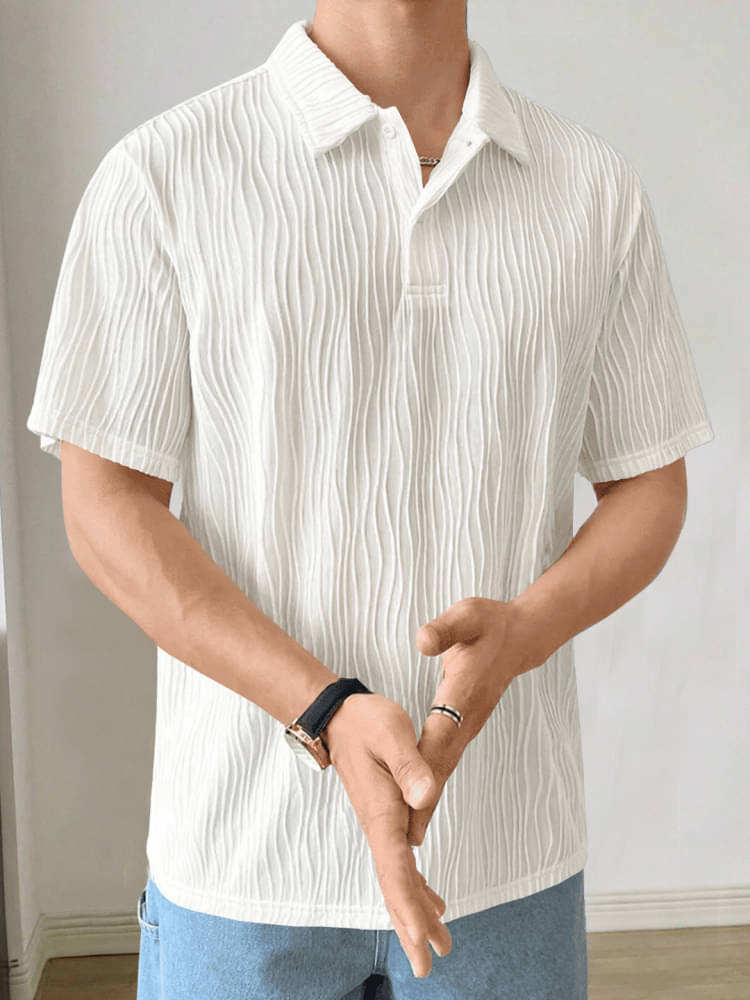 Eyebogler Pack of 1 Polyester Regular Fit Self Design Half Sleeves Men's Polo T Shirt ( White )     			Eyebogler Pack of 1 Polyester Regular Fit Self Design Half Sleeves Men's Polo T Shirt ( White )