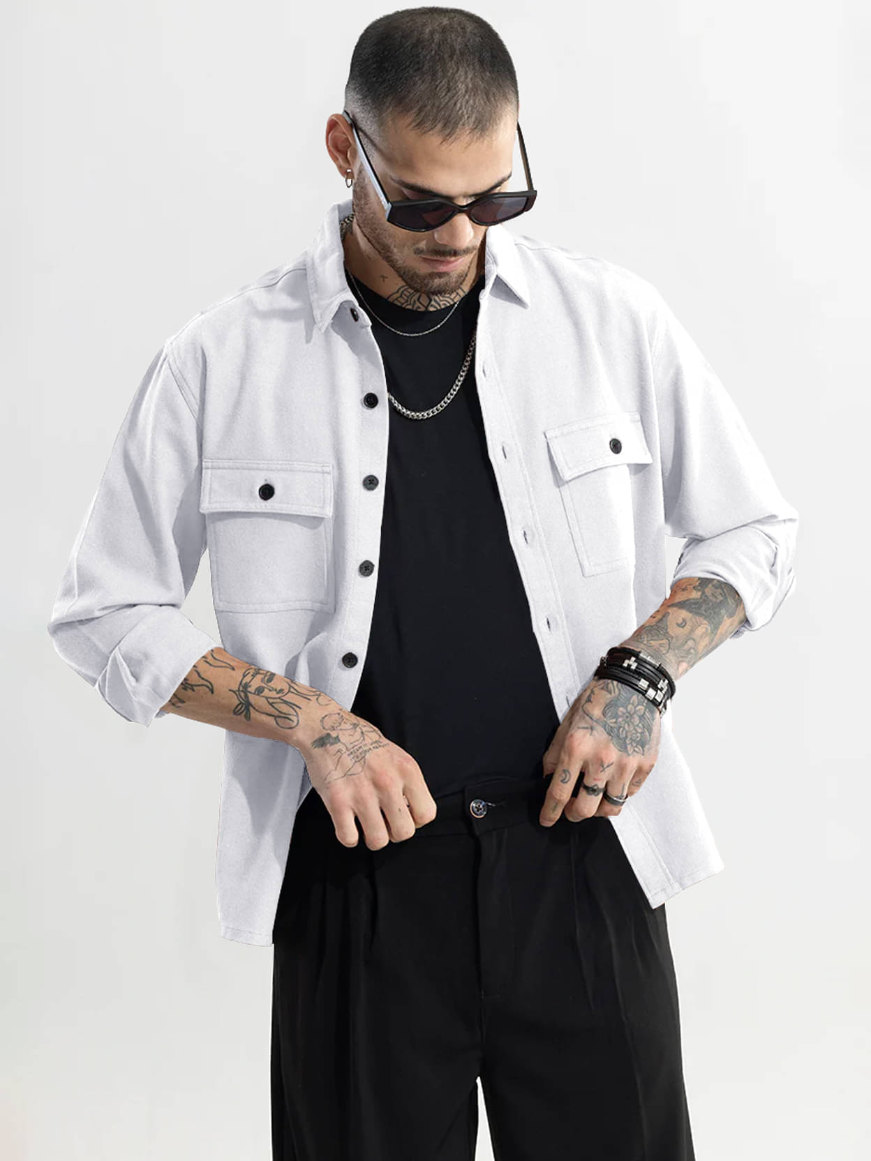 Eyebogler Polyester Oversized Fit Solids Full Sleeves Men's Casual Shirt - White ( Pack of 1 ) Eyebogler Polyester Oversized Fit Solids Full Sleeves Men's Casual Shirt - White ( Pack of 1 )