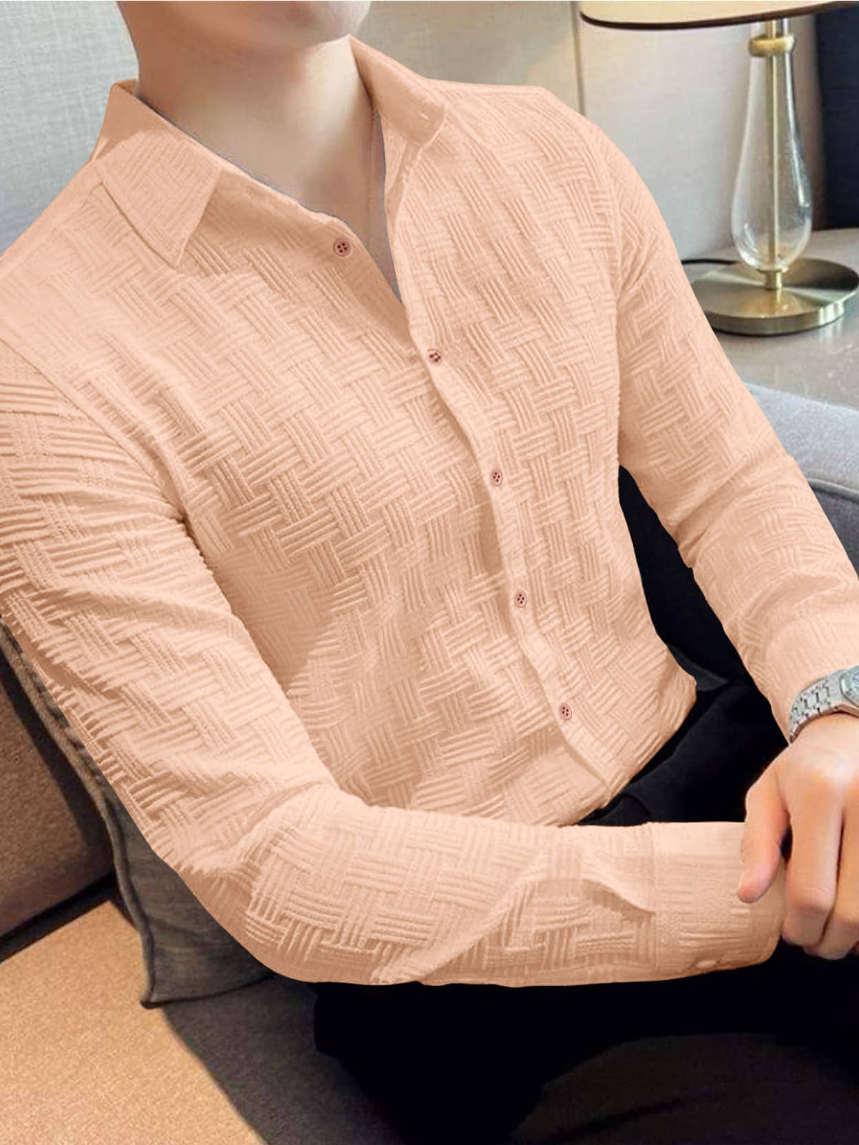 Eyebogler Polyester Oversized Fit Solids Full Sleeves Men's Casual Shirt - Beige ( Pack of 1 )