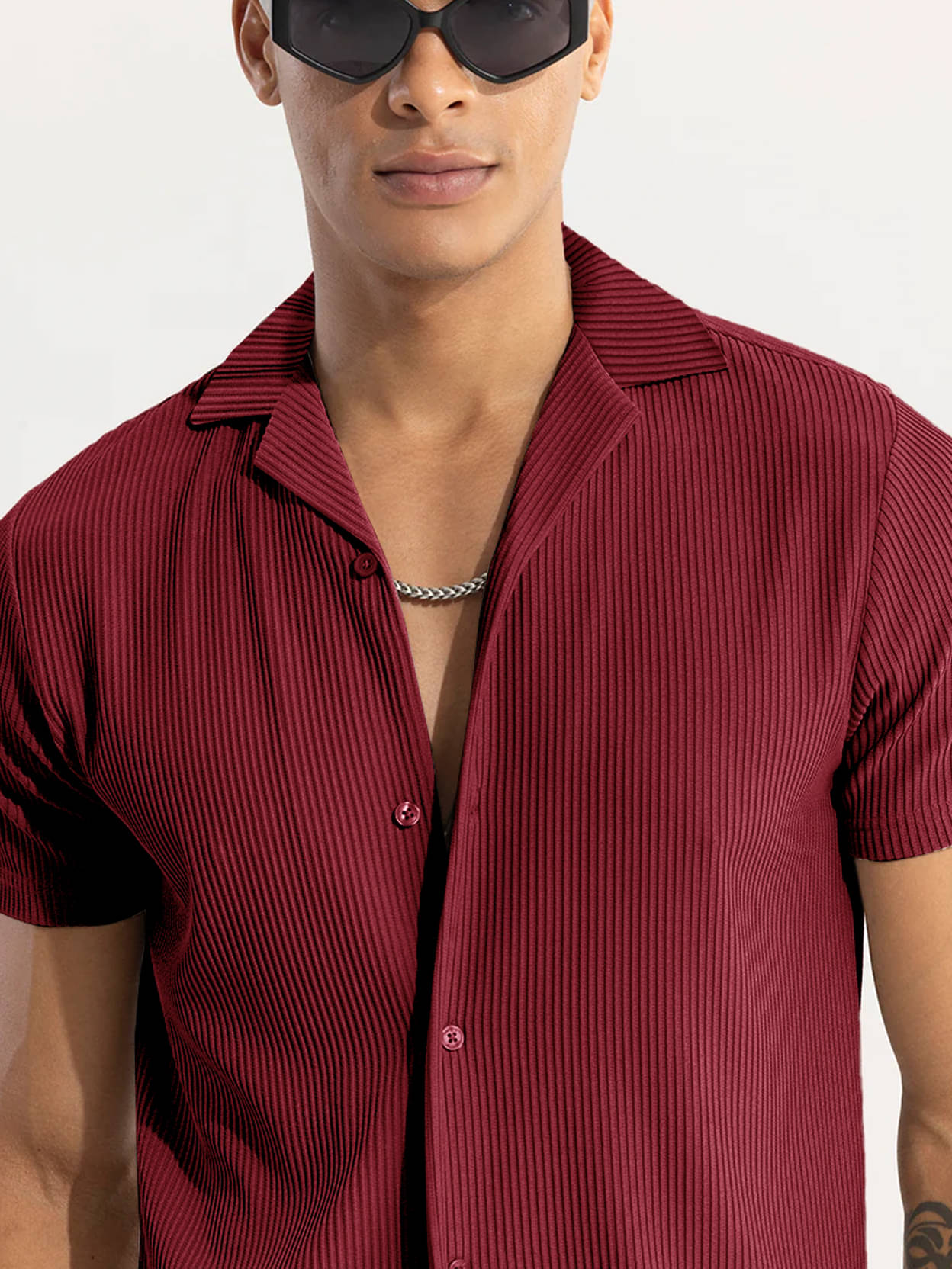     			Eyebogler Polyester Regular Fit Self Design Half Sleeves Men's Casual Shirt - Maroon ( Pack of 1 )