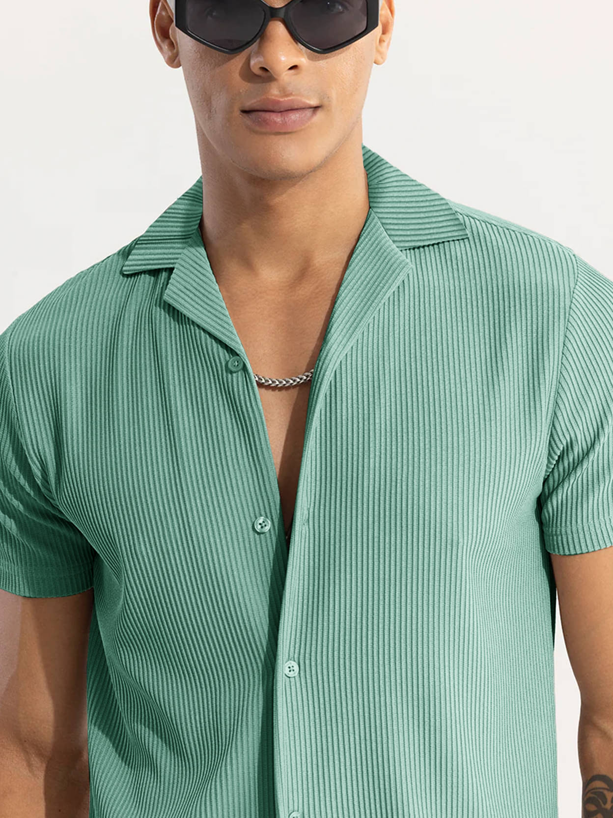     			Eyebogler Polyester Regular Fit Popcorn Textured Half Sleeves Men's Casual Shirt - Green ( Pack of 1 )