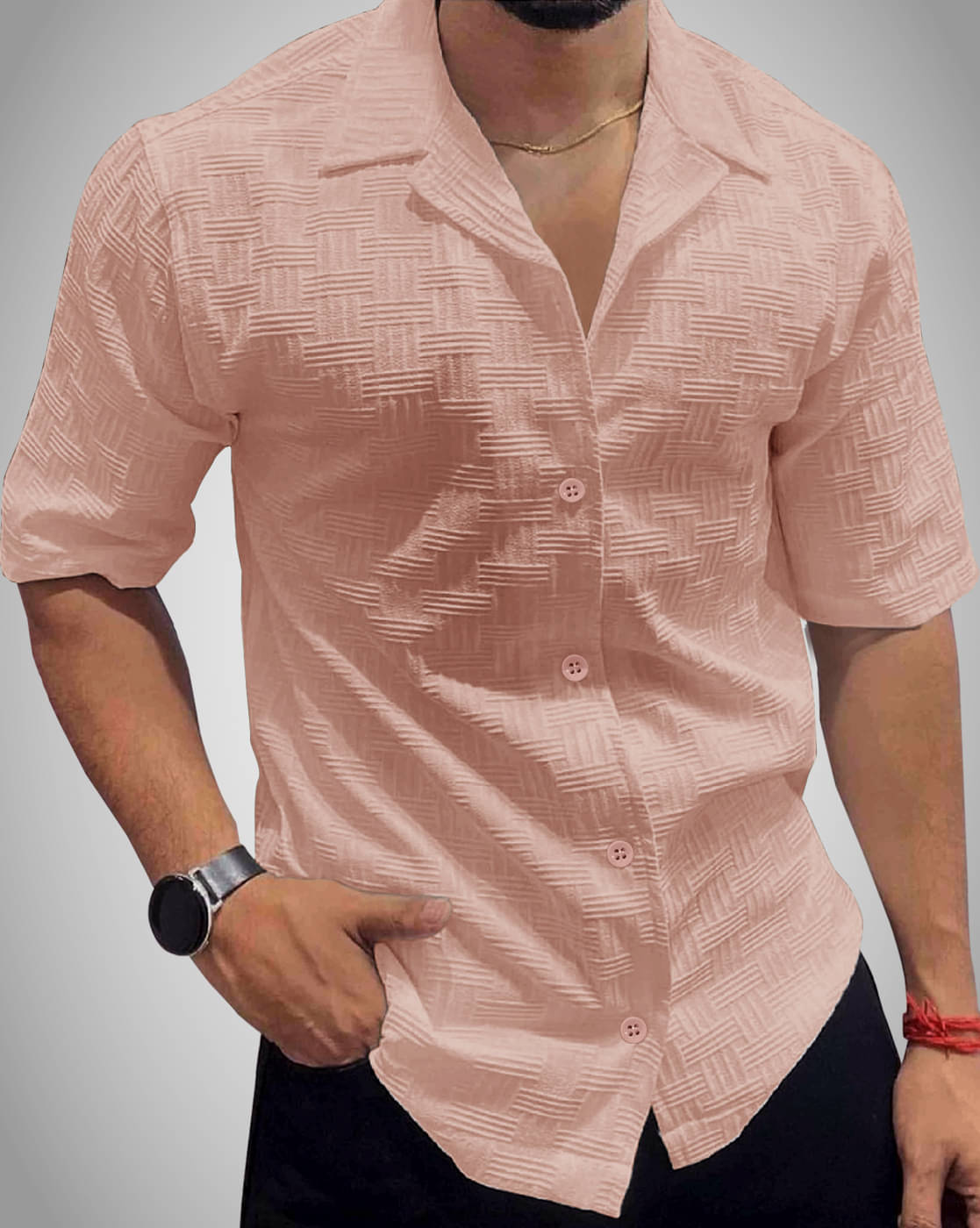 Eyebogler Polyester Regular Fit Popcorn Textured Half Sleeves Men's Casual Shirt - Pink ( Pack of 1 ) Eyebogler Polyester Regular Fit Popcorn Textured Half Sleeves Men's Casual Shirt - Pink ( Pack of 1 )