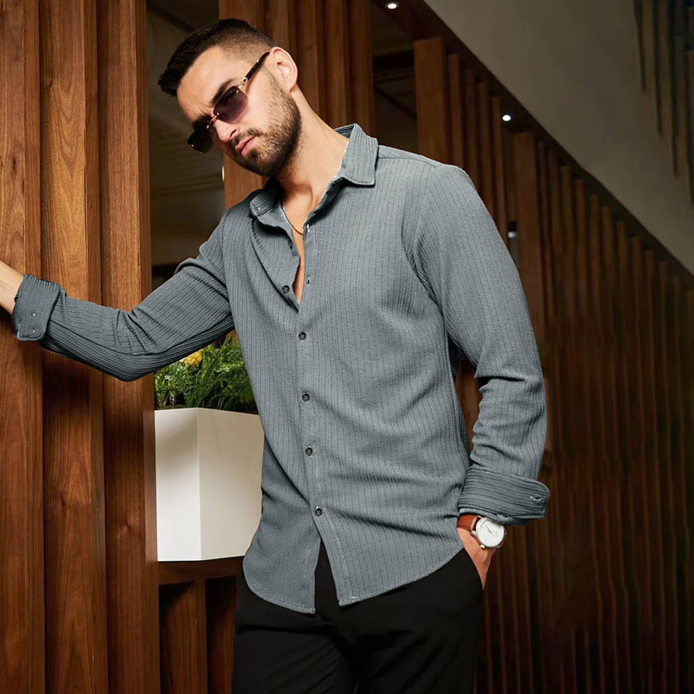     			Eyebogler Polyester Regular Fit Solids Full Sleeves Men's Casual Shirt - Grey ( Pack of 1 )