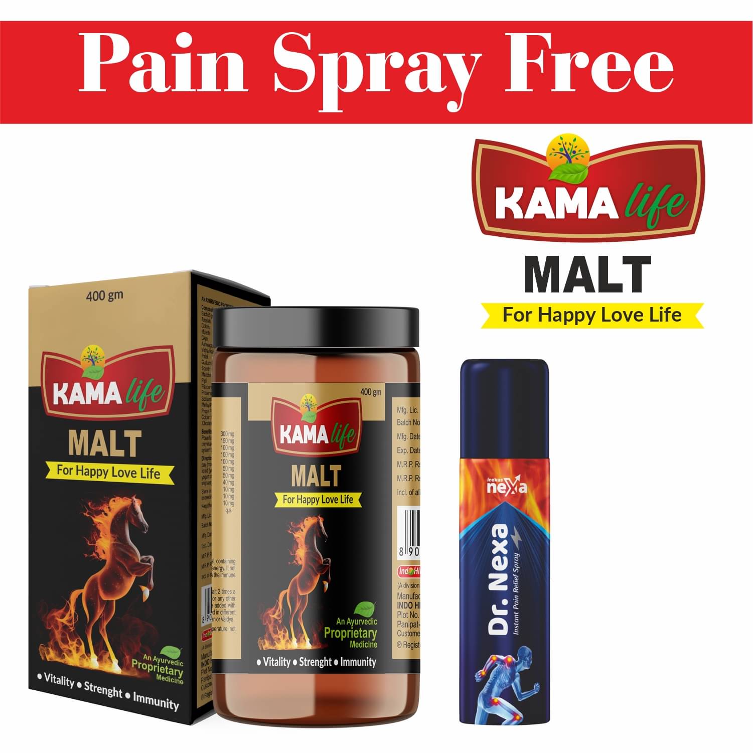     			Kama Life Malt 400gm For Happy Love Life And Pain Relief Spray Free