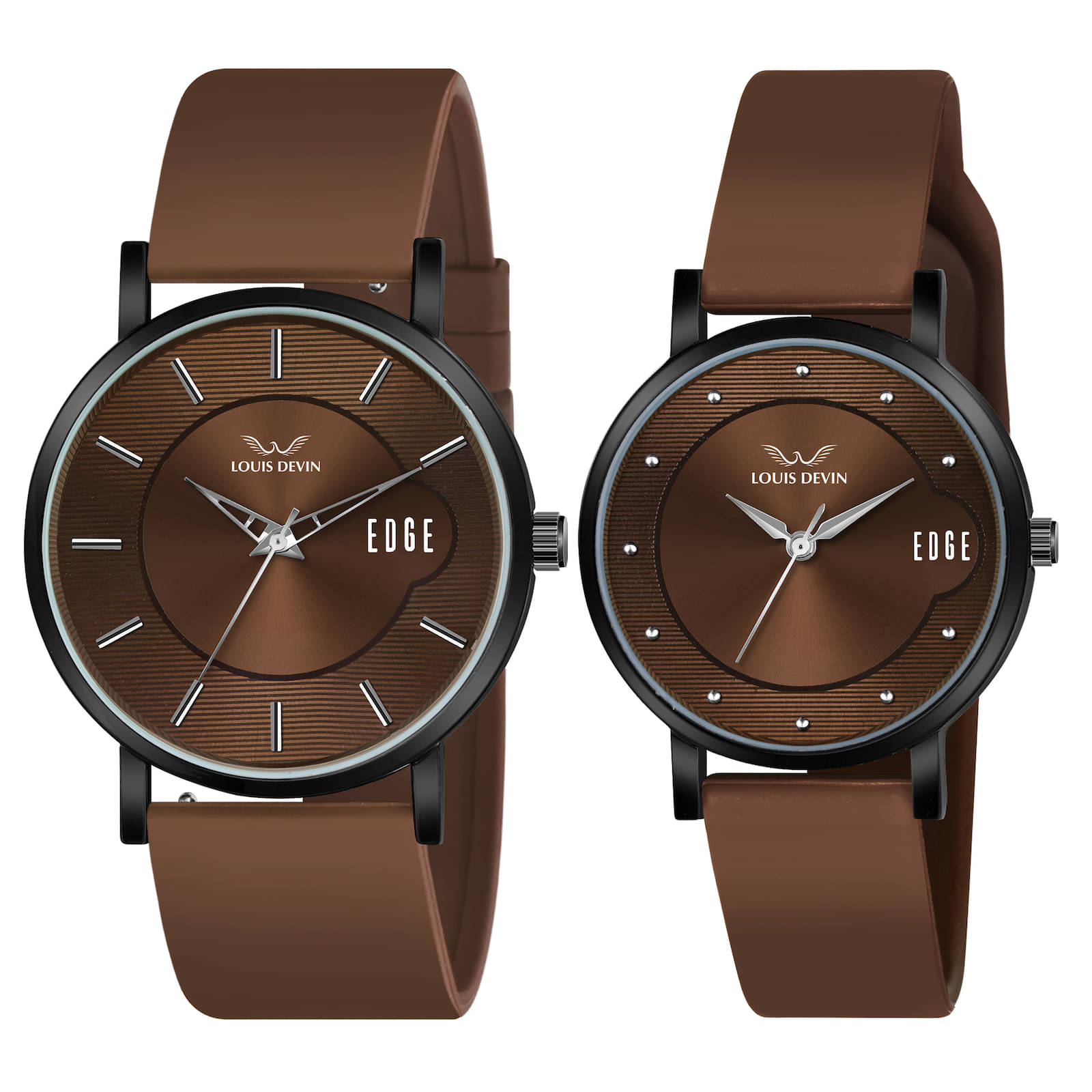     			LOUIS DEVIN Brown Silicon Analog Couple's Watch