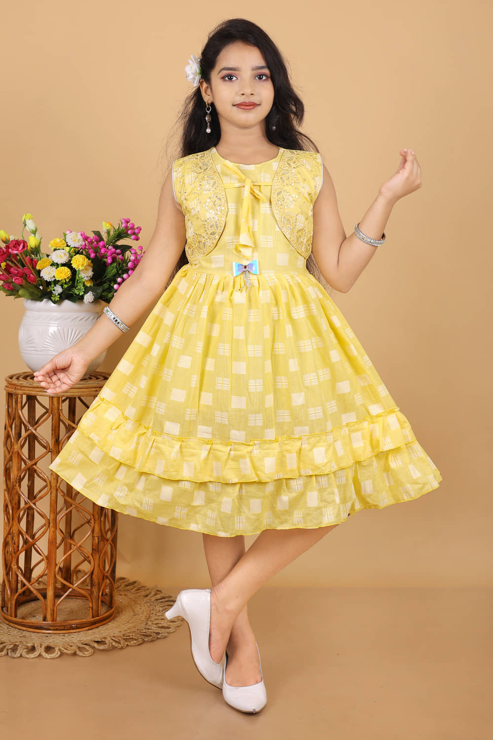 M.MONGELA DRESSES Cotton Frock For Girls ( Pack of 1 , Yellow )