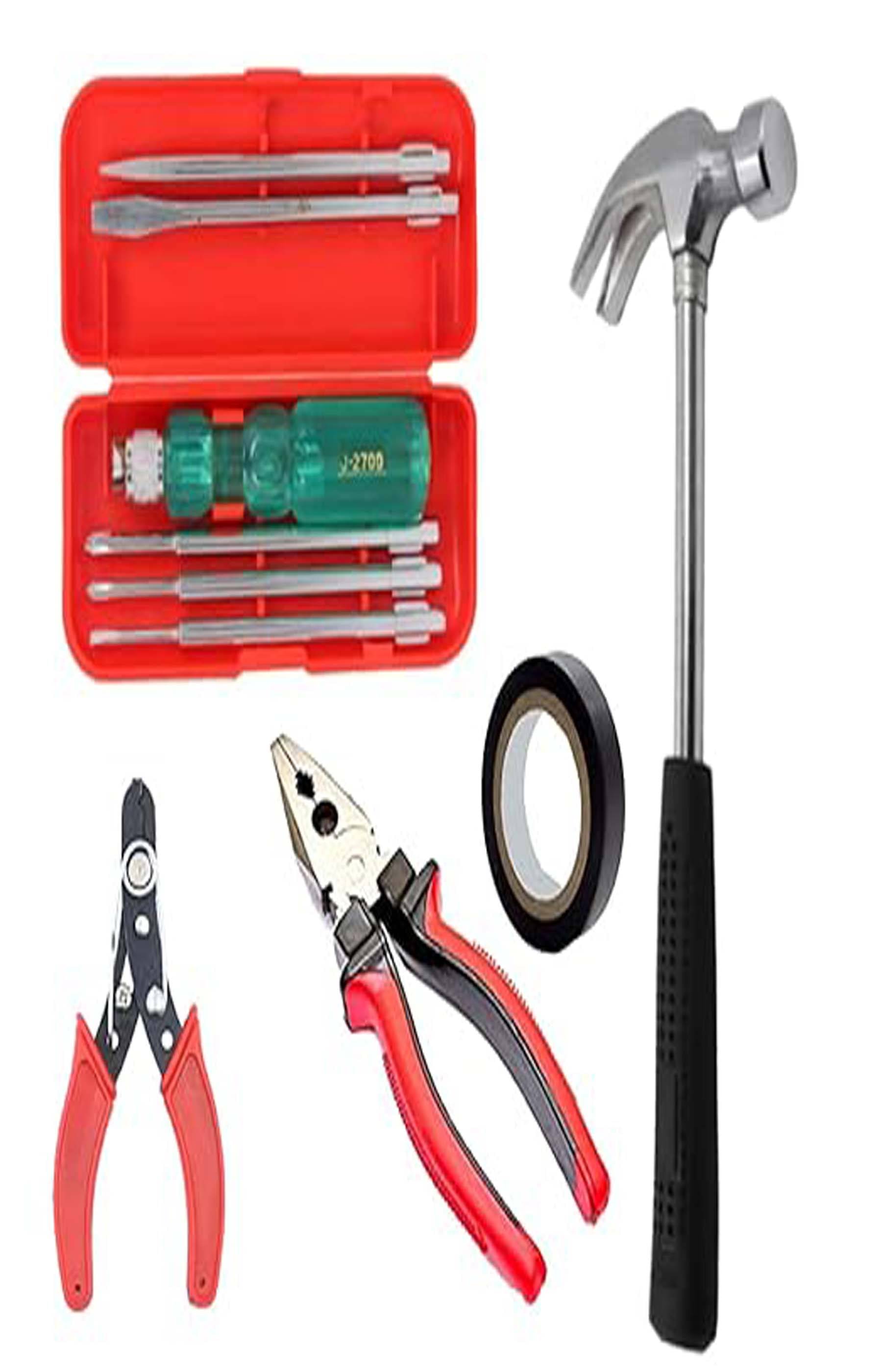     			MS AGROTECH Tools For Home | Screwdriver Set | Screwdriver Set Tools Kit | Hand Tool Set With Lineman Plier, 5 Piece Screwdriver Set & Claw Hammer | Electrical Tools