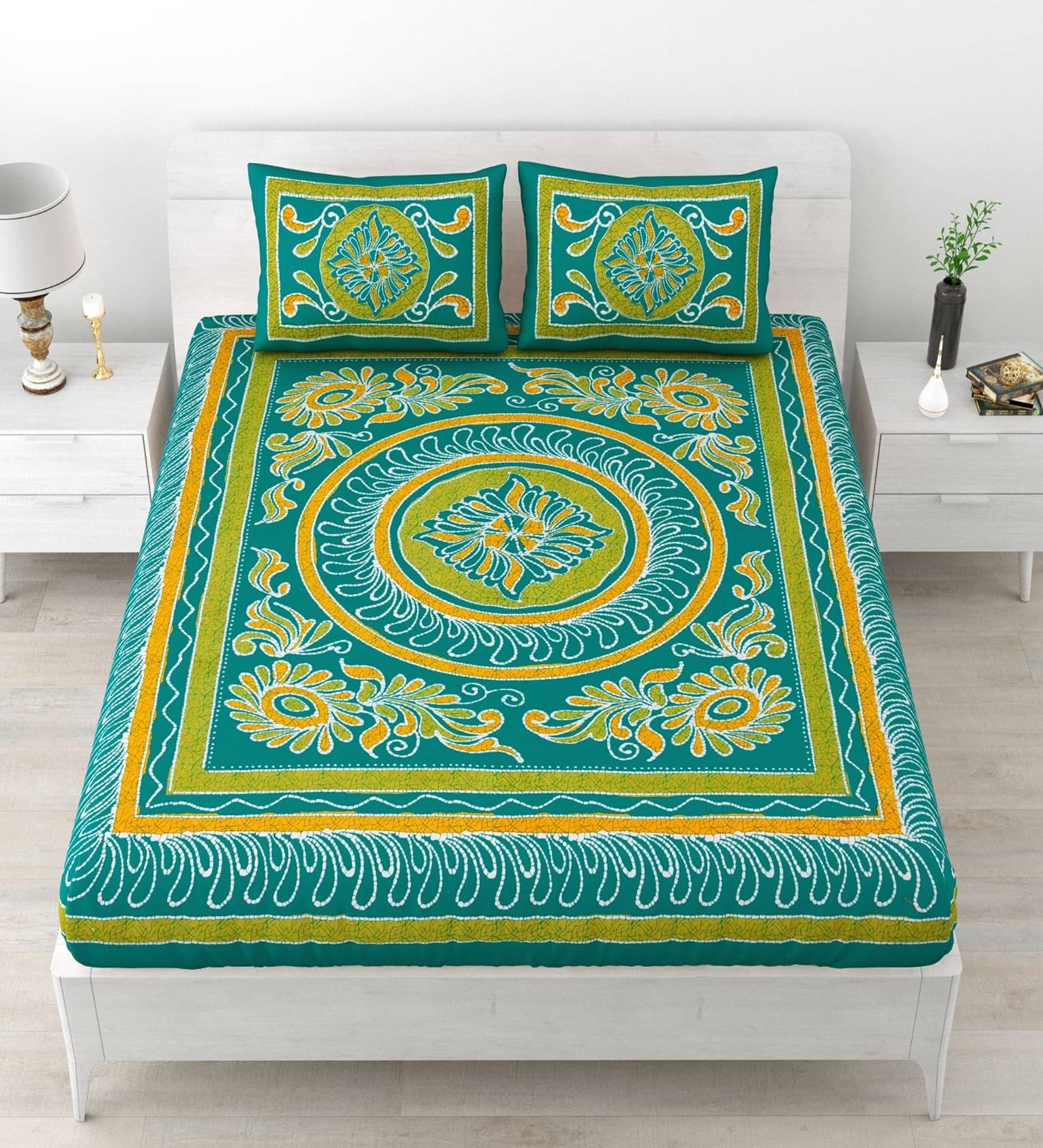 Majestic Cotton 1 Double Bedsheet with 2 Pillow Covers ( Turquoise ) Majestic Cotton 1 Double Bedsheet with 2 Pillow Covers ( Turquoise )