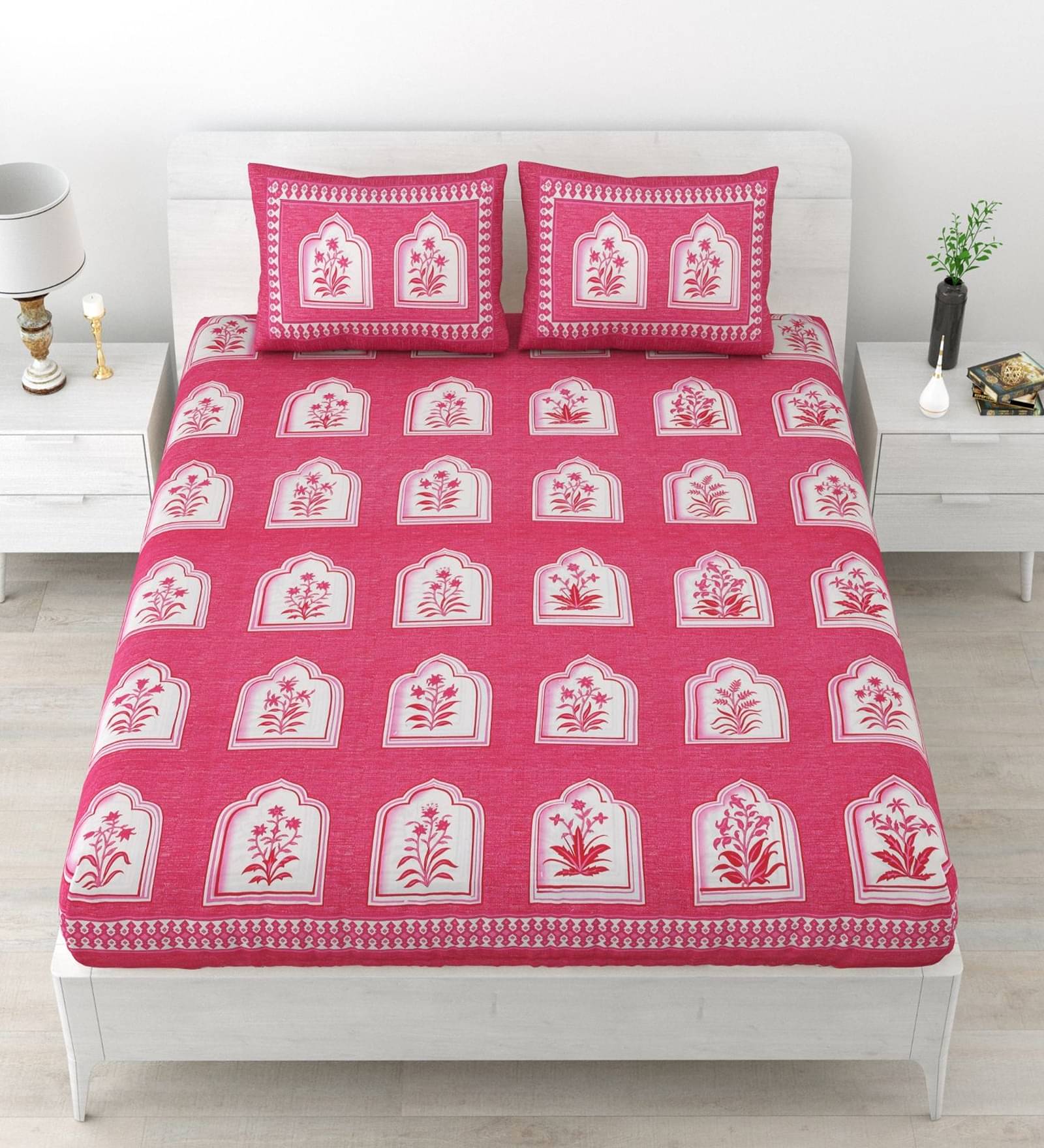     			Majestic Cotton 1 Double Bedsheet with 2 Pillow Covers ( Pink )