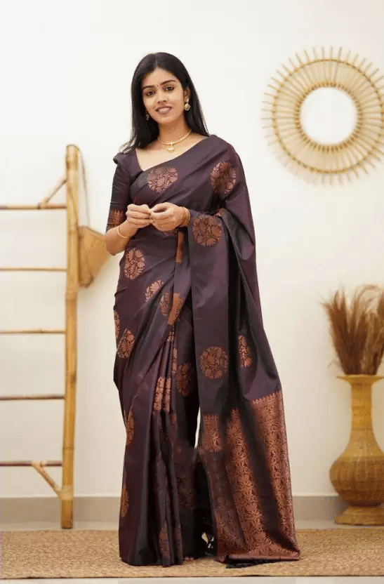 NENCY FASHIONS Kanjivaram Silk Woven Saree With Unstitched Blouse Piece ( Purple ) NENCY FASHIONS Kanjivaram Silk Woven Saree With Unstitched Blouse Piece ( Purple )
