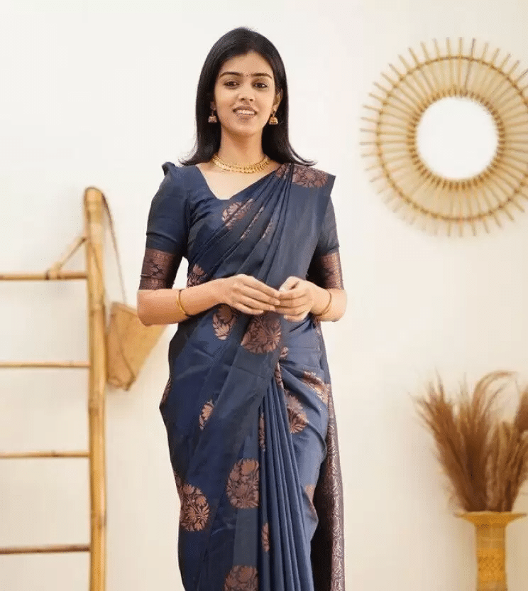     			NENCY FASHIONS Kanjivaram Silk Woven Saree With Unstitched Blouse Piece ( Blue )