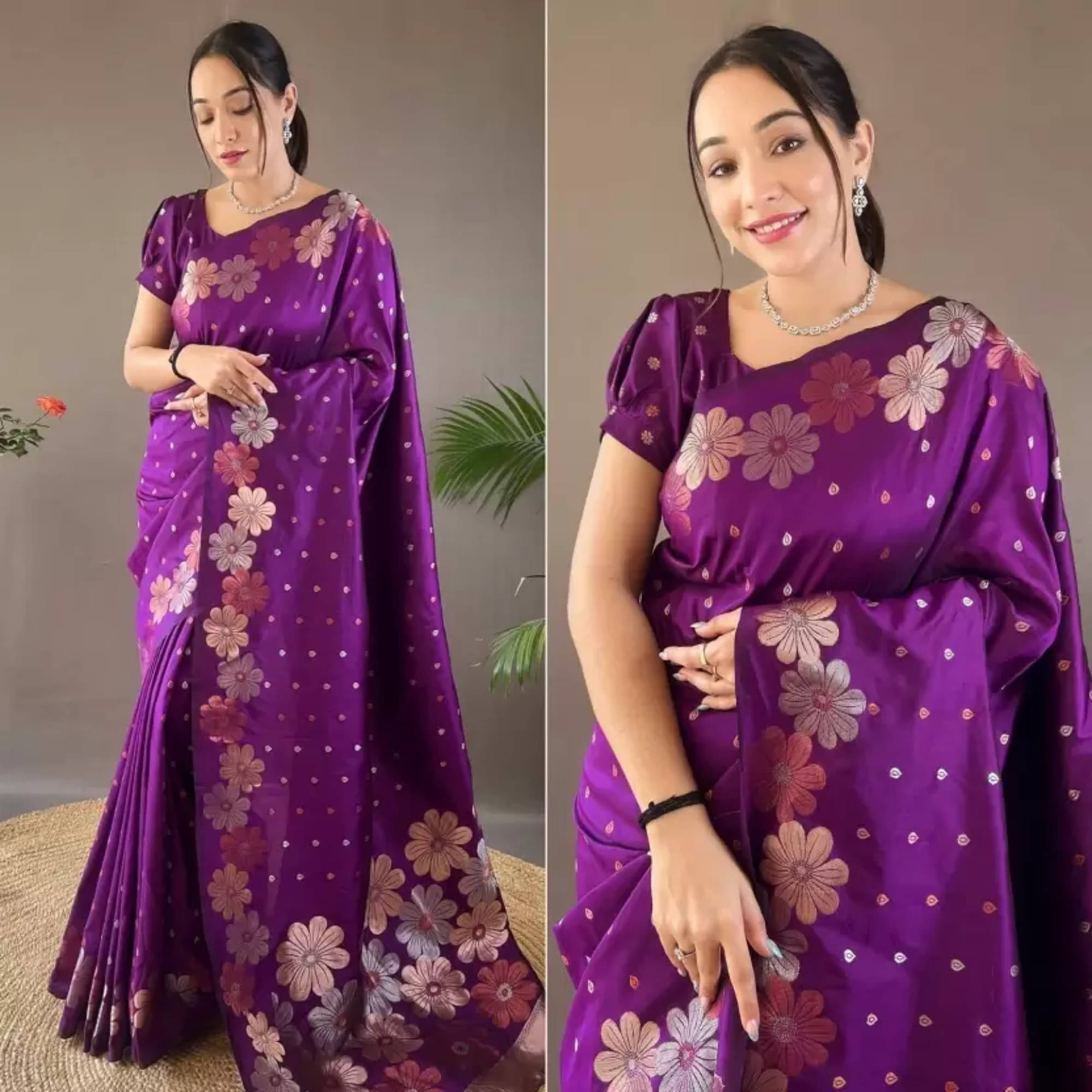 NENCY FASHIONS Art Silk Woven Saree With Unstitched Blouse Piece ( Purple ) NENCY FASHIONS Art Silk Woven Saree With Unstitched Blouse Piece ( Purple )