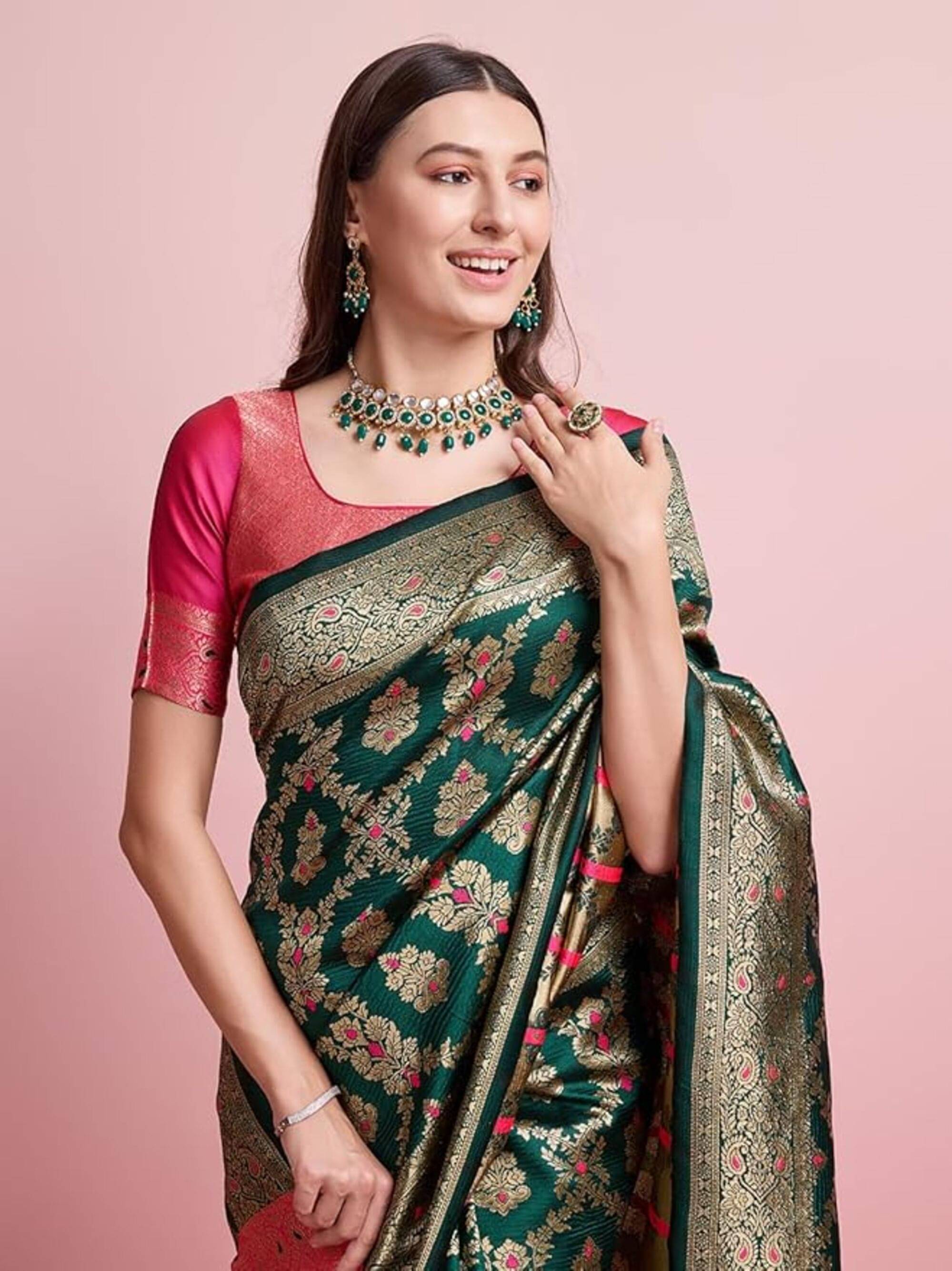NENCY FASHIONS Banarasi Silk Woven Saree With Unstitched Blouse Piece ( Green ) NENCY FASHIONS Banarasi Silk Woven Saree With Unstitched Blouse Piece ( Green )
