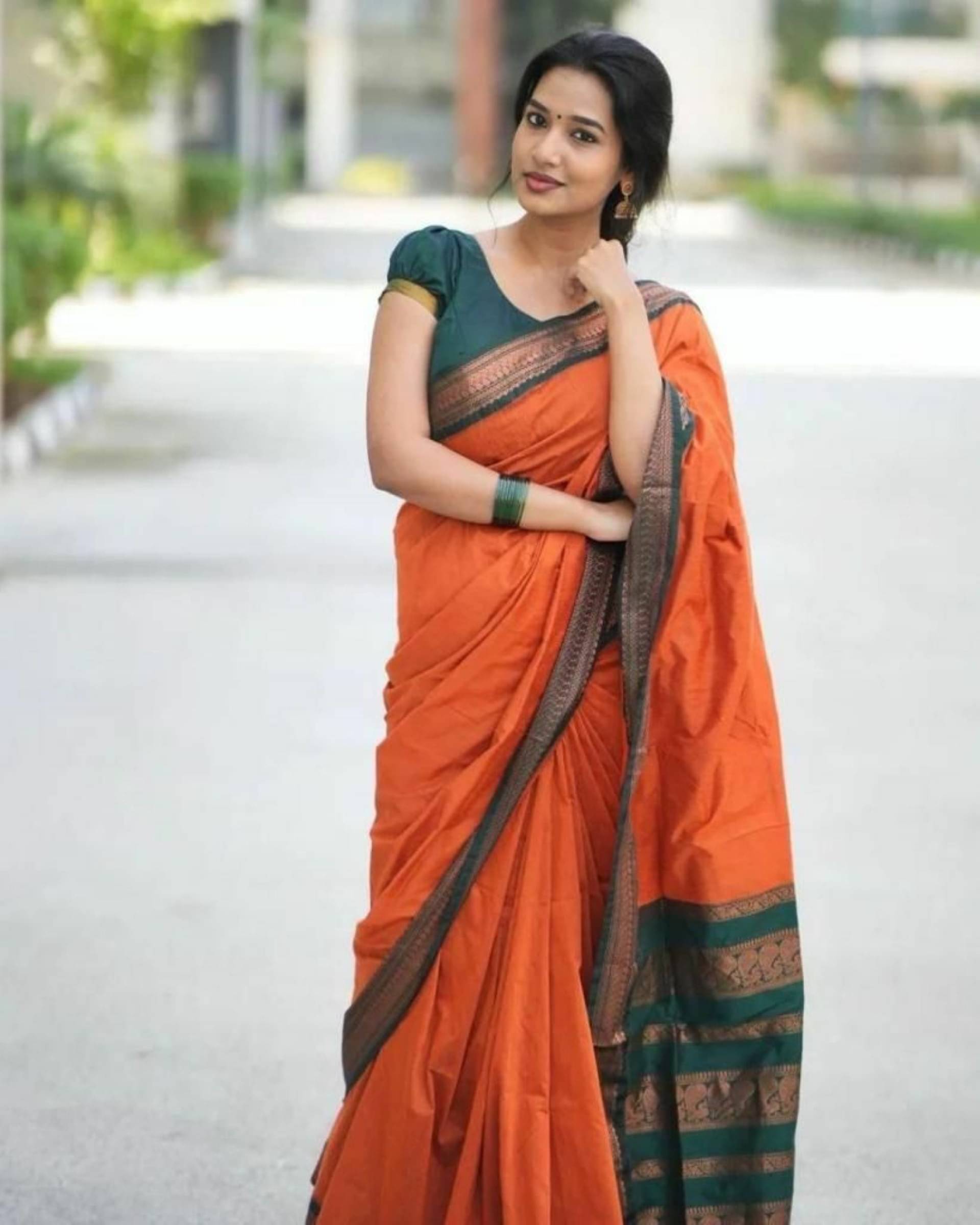    			Pheasant Art Silk Striped Saree With Unstitched Blouse Piece ( Orange )