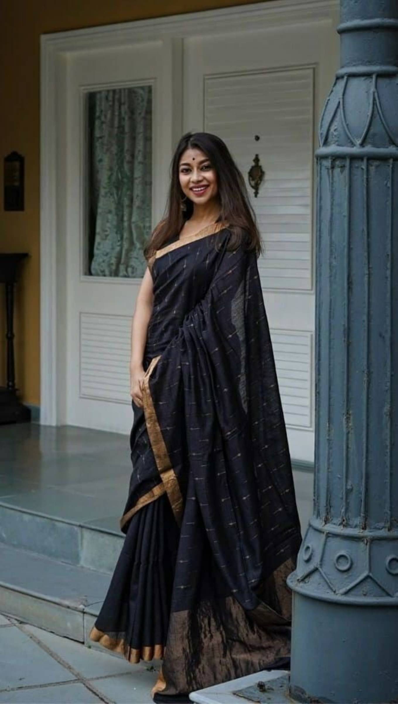     			Pheasant Cotton Blend Woven Saree With Unstitched Blouse Piece ( Black )