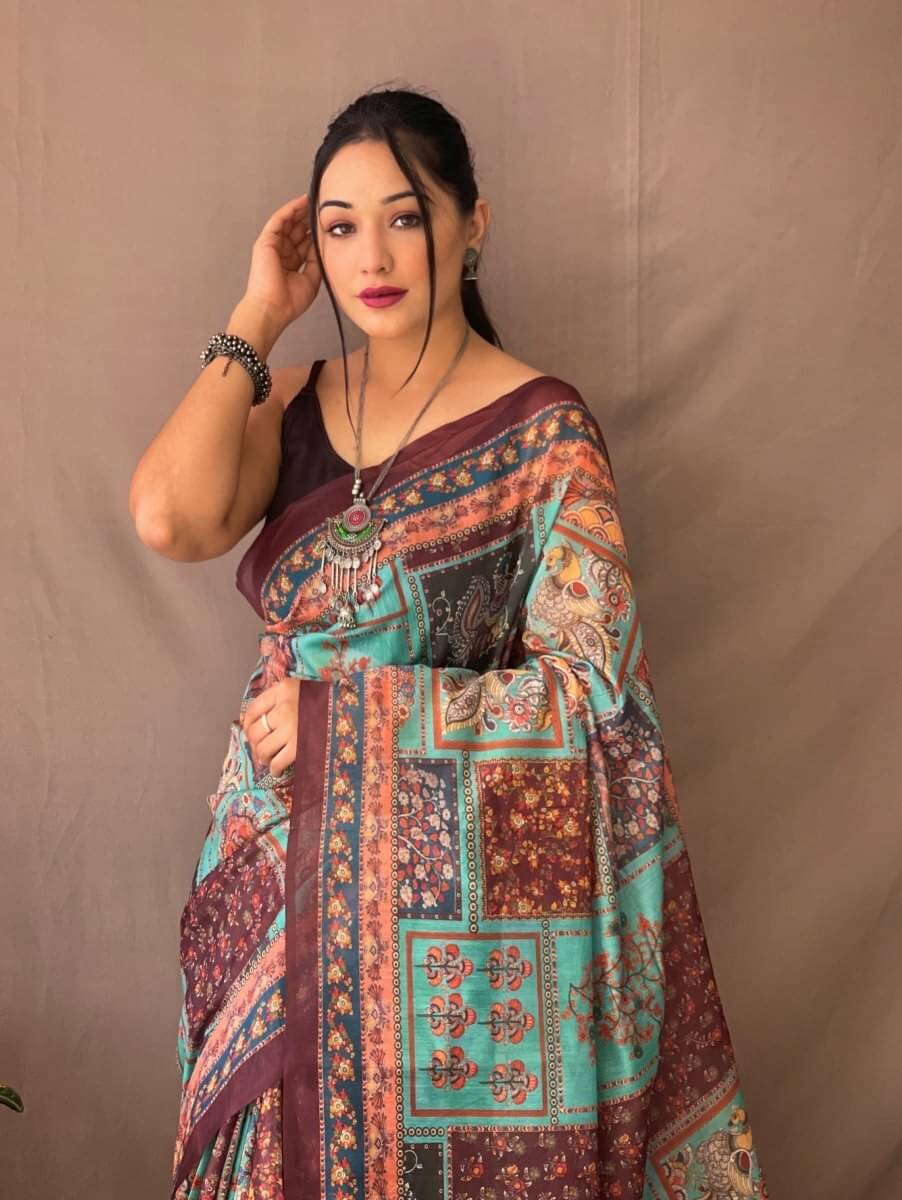 Pheasant Cotton Blend Printed Saree With Unstitched Blouse Piece ( Multicolor ) Pheasant Cotton Blend Printed Saree With Unstitched Blouse Piece ( Multicolor )