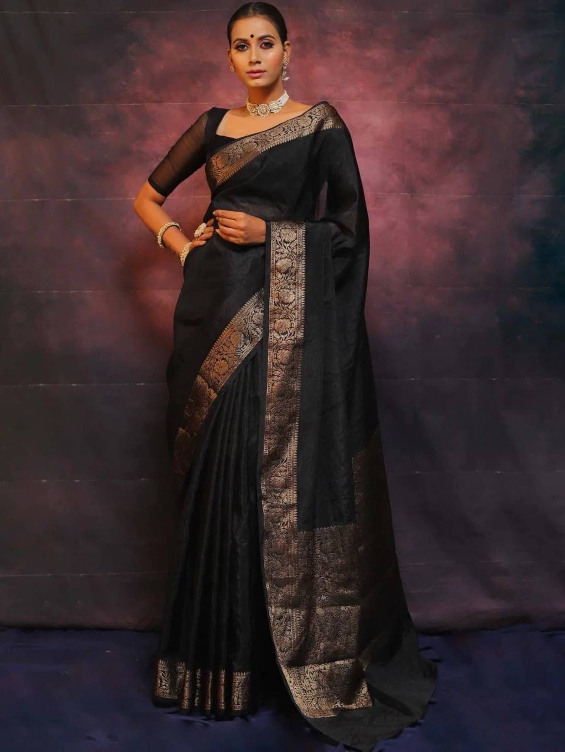 Pheasant Jacquard Woven Saree With Unstitched Blouse Piece ( Black ) Pheasant Jacquard Woven Saree With Unstitched Blouse Piece ( Black )