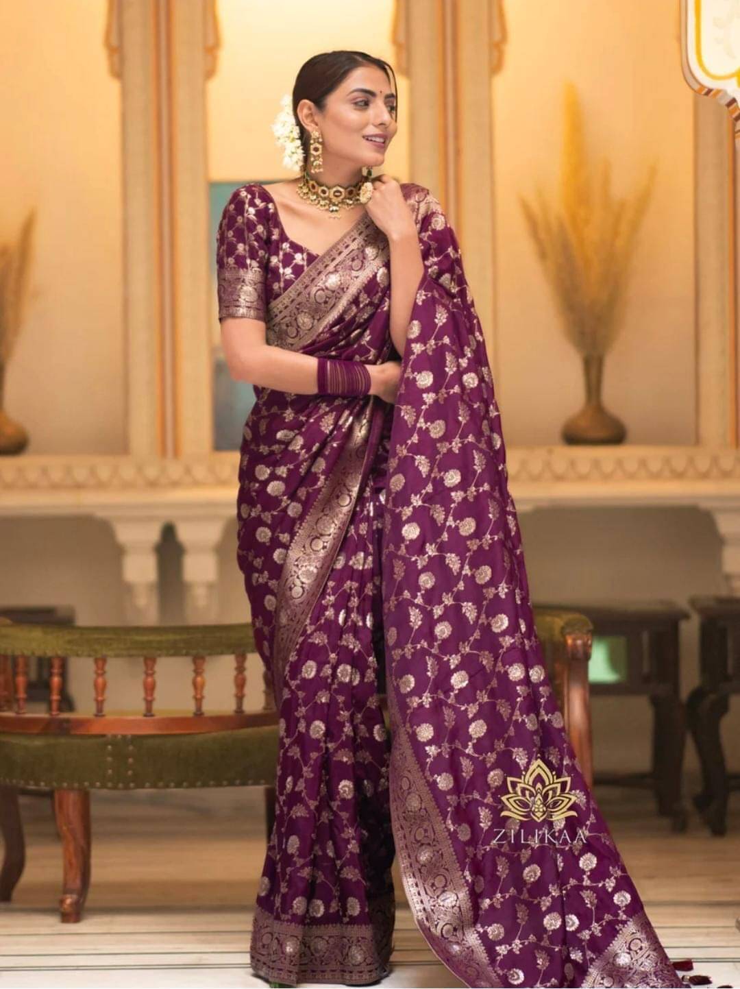     			Pheasant Jacquard Woven Saree With Unstitched Blouse Piece ( Multicolor )