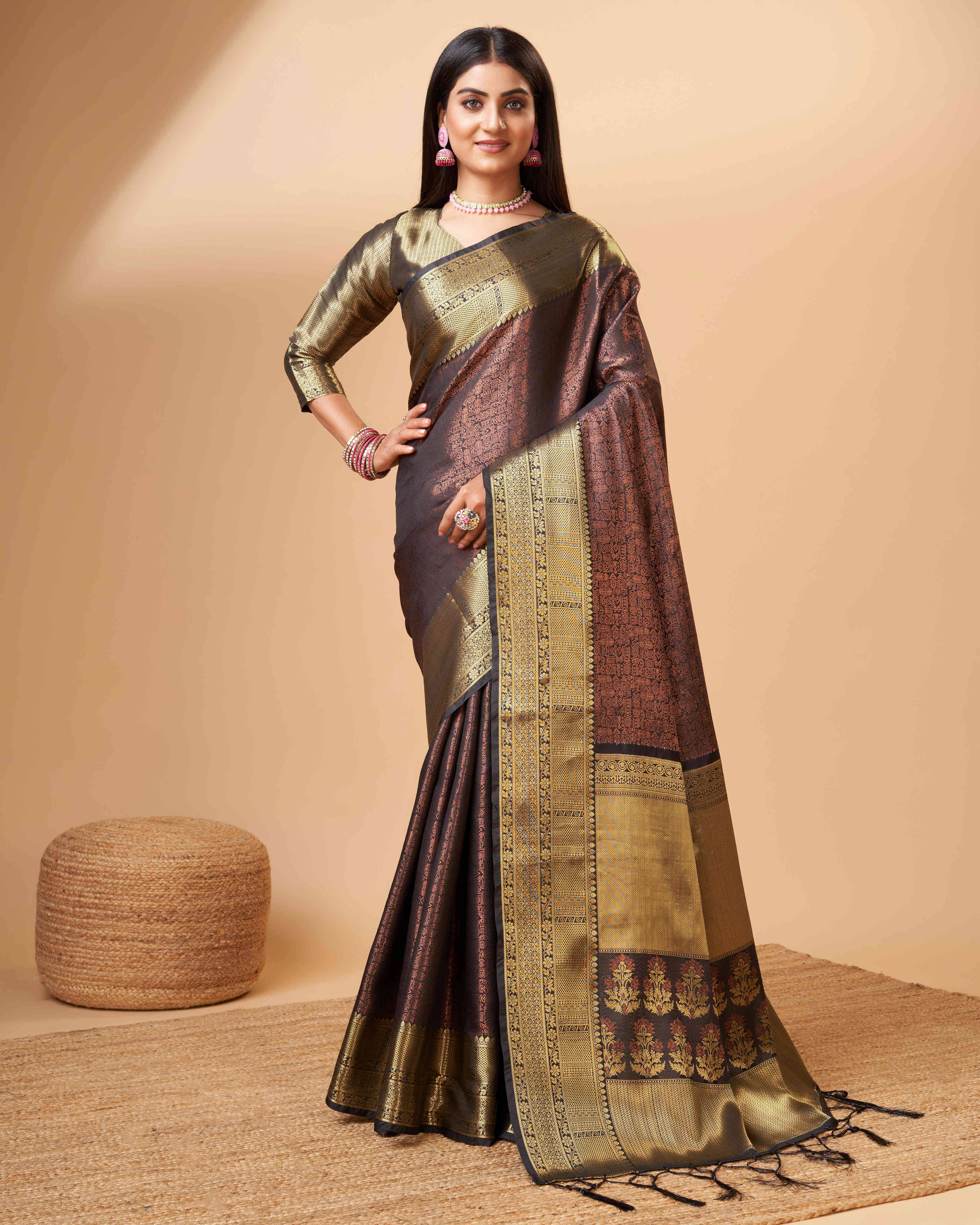 Pheasant Silk Woven Saree With Unstitched Blouse Piece ( Black )     			Pheasant Silk Woven Saree With Unstitched Blouse Piece ( Black )