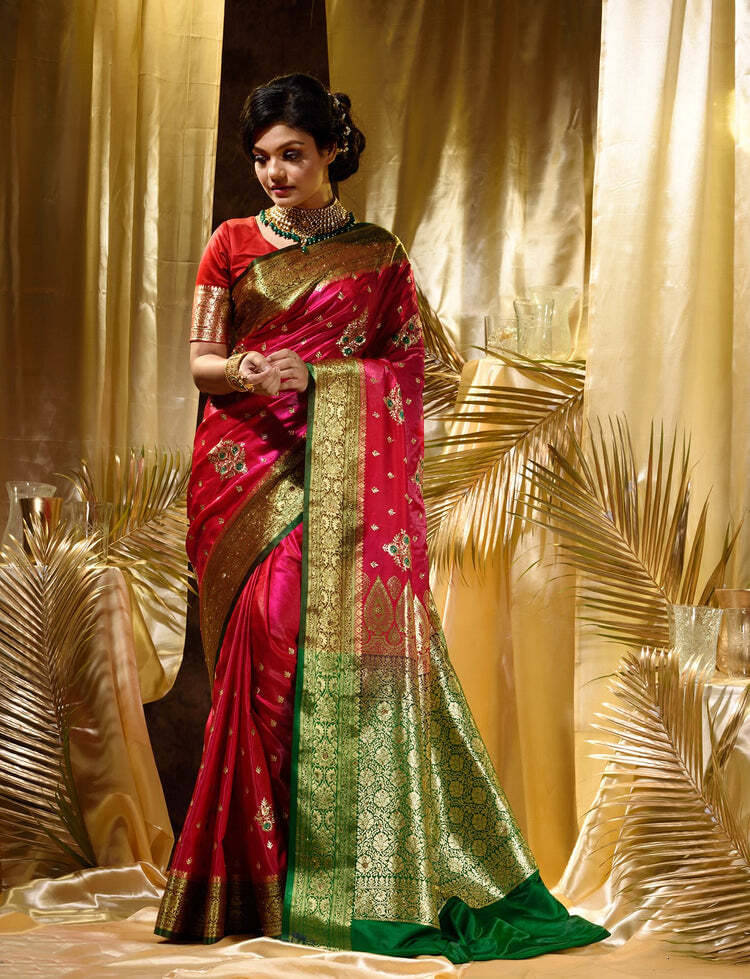 Pheasant Silk Woven Saree With Unstitched Blouse Piece ( Red ) Pheasant Silk Woven Saree With Unstitched Blouse Piece ( Red )