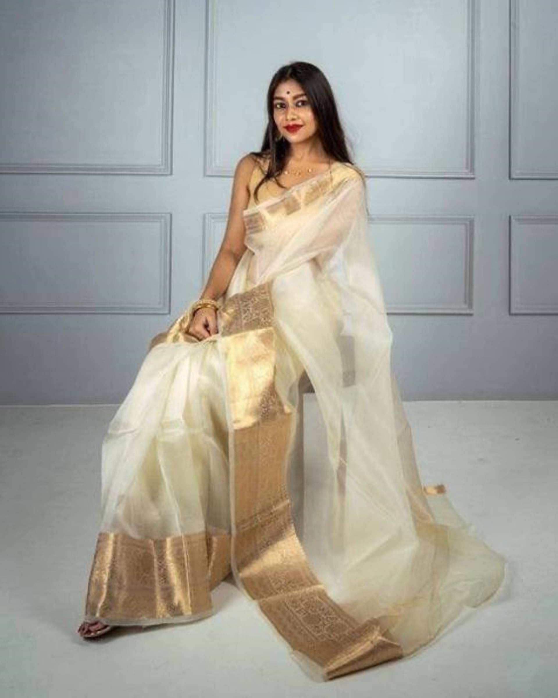 Pheasant Silk Applique Saree With Unstitched Blouse Piece ( White ) Pheasant Silk Applique Saree With Unstitched Blouse Piece ( White )