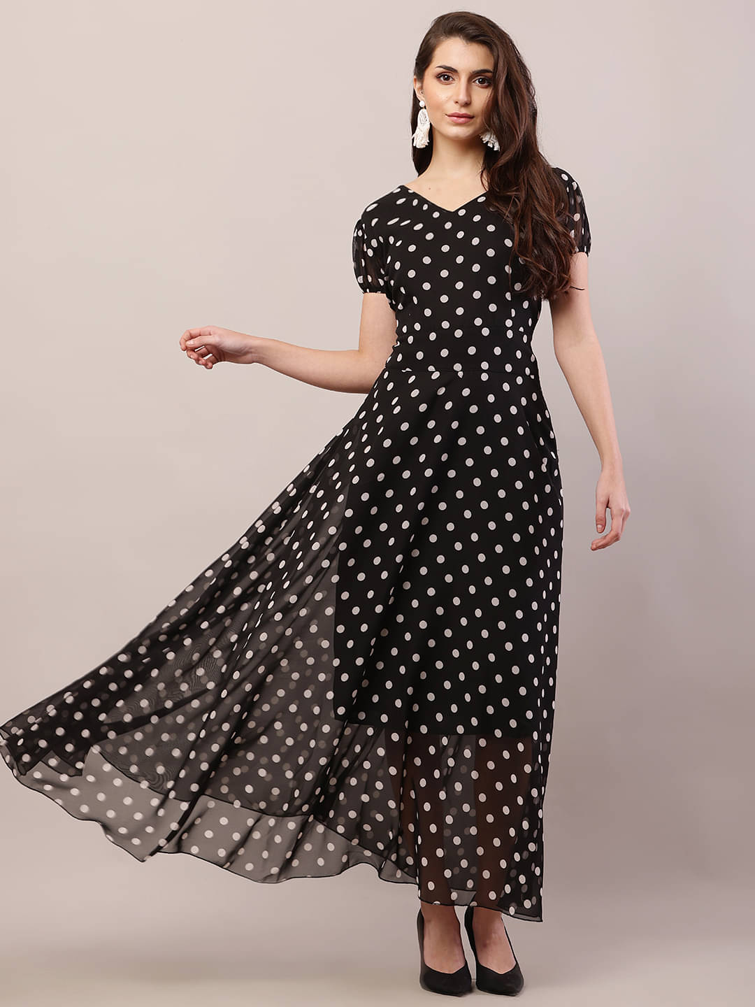     			RC NEOEN Women Georgette Printed Fit & Flare Dress ( Black )