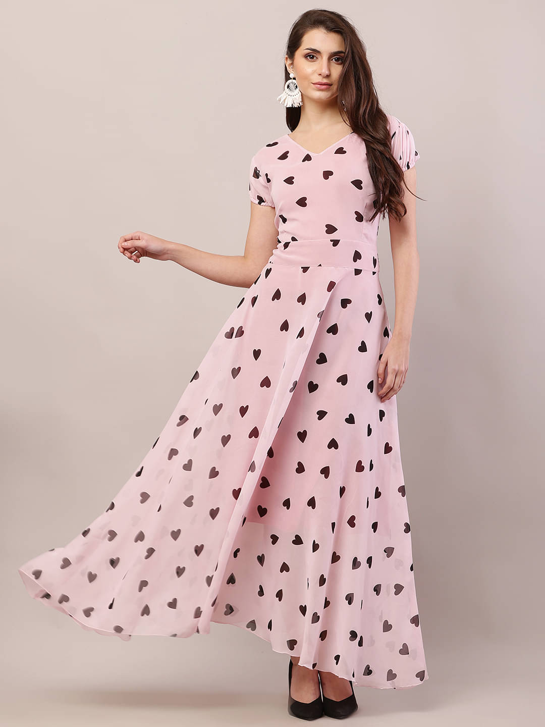    			RC NEOEN Women Georgette Printed Fit & Flare Dress ( Pink )