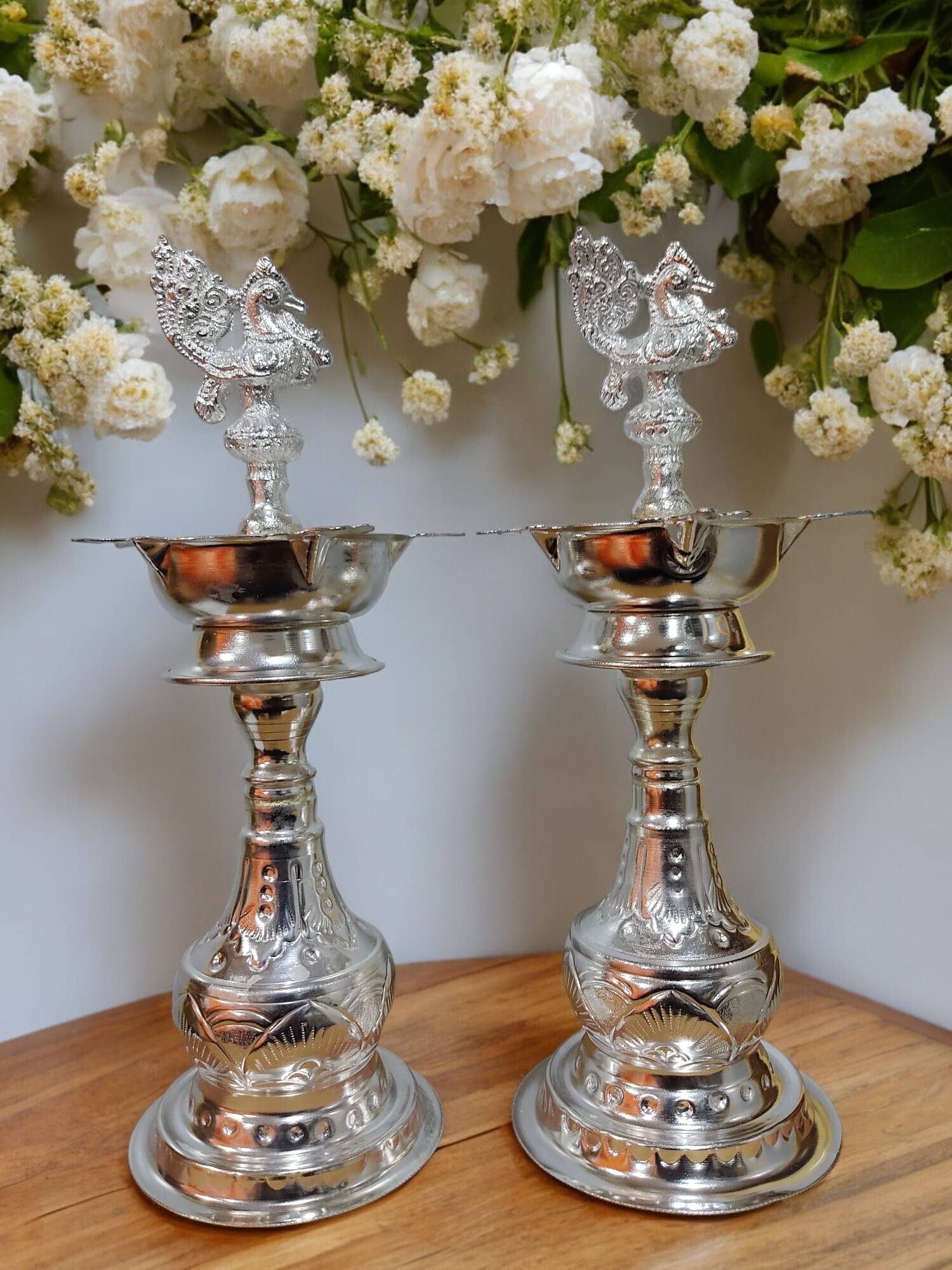     			Sigaram 11 Inch Diya Made By Pure German Silver For Home Pooja Decore K4415