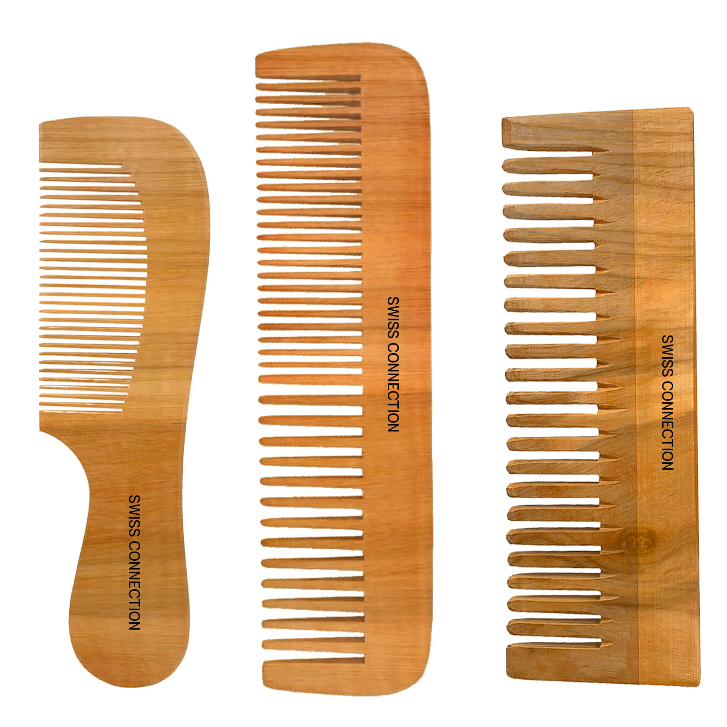     			Swiss Connection Wide Tooth Wooden Hair Comb, Wood Detangler For Wet or Dry Hair, Styling & Detangling Tool, Curly, Wavy, Thick Hair, For Natural Growth. Organic Wooden Comb Set Elevate Your Hair Care Routine- Wooden Comb For Women & Men (Pack of 3)